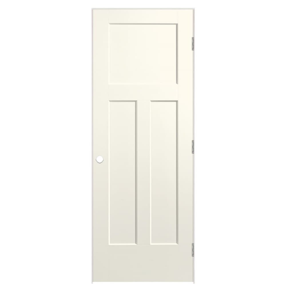Masonite 5071377 32-in x 80-in Moonglow Solid core 3-panel craftsman Left hand Smooth Prefinished Molded composite Flat Jamb Single Prehung Interior Door