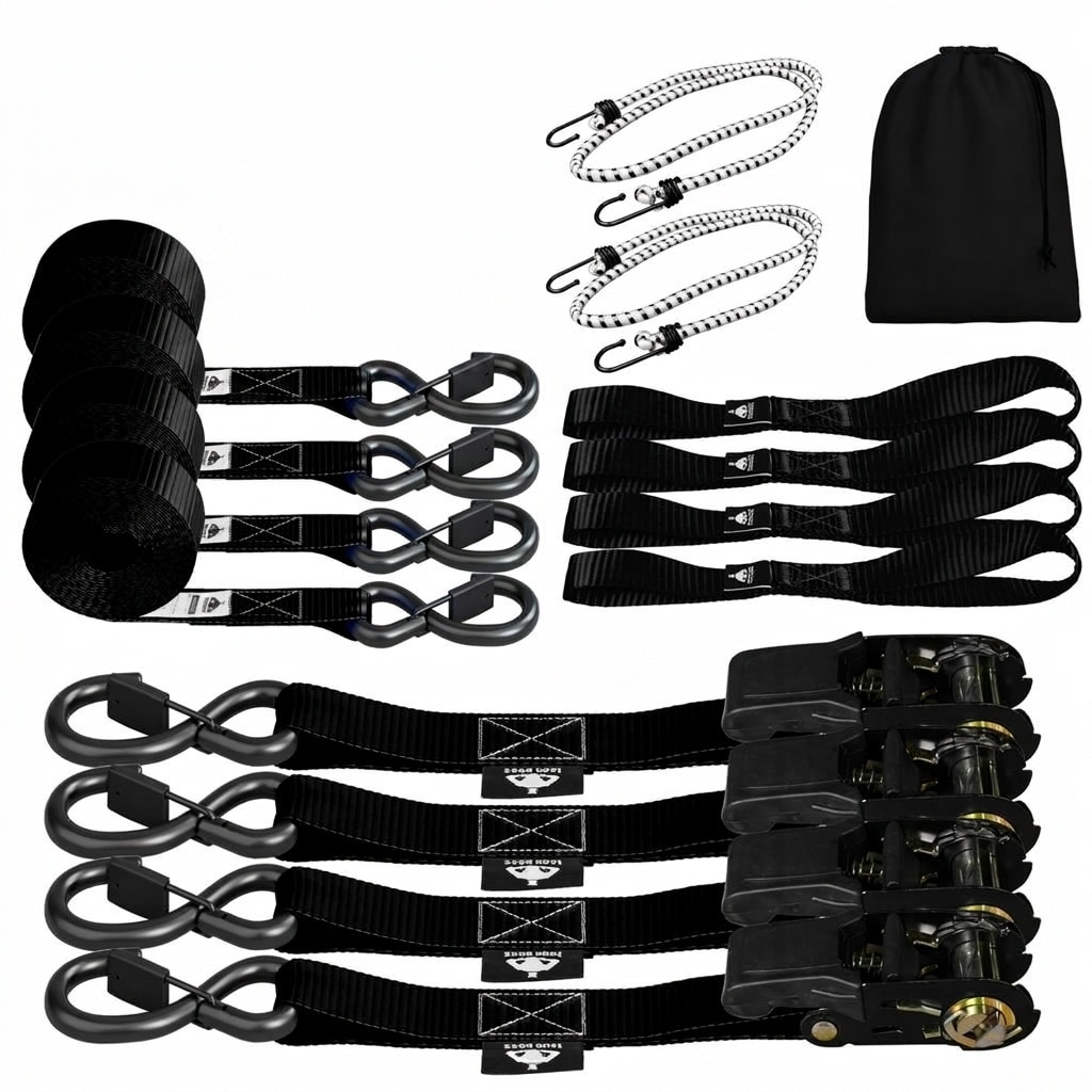 Etokfoks  15 ft x 1 in Ratchet Strap Tie Down with Safety Lock S Hooks Heavy Duty for Motorcycle ATV Truck 4 Pack