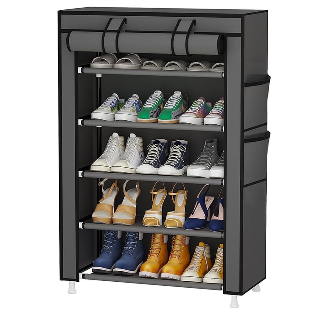 JVFCXXV  5 Tier Shoe Rack Organizer Portable Shoe Shelf with Nonwoven Fabric Cover for Closet Hallway Bedroom Entryway Grey