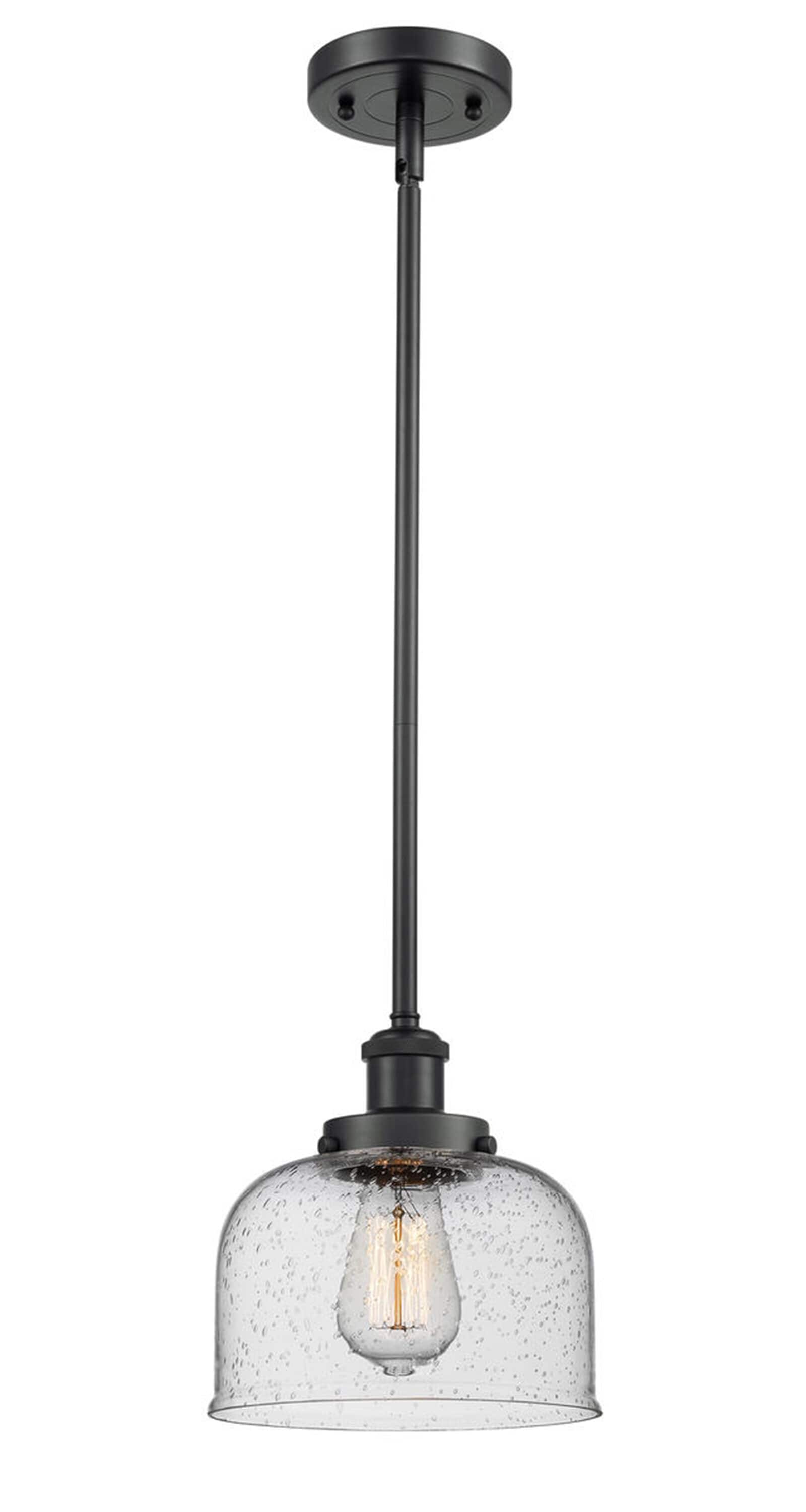 Innovations Lighting 916-1S-BK-G74 Bell Matte Black Industrial Seeded glass Bell Medium Hanging Pendant light