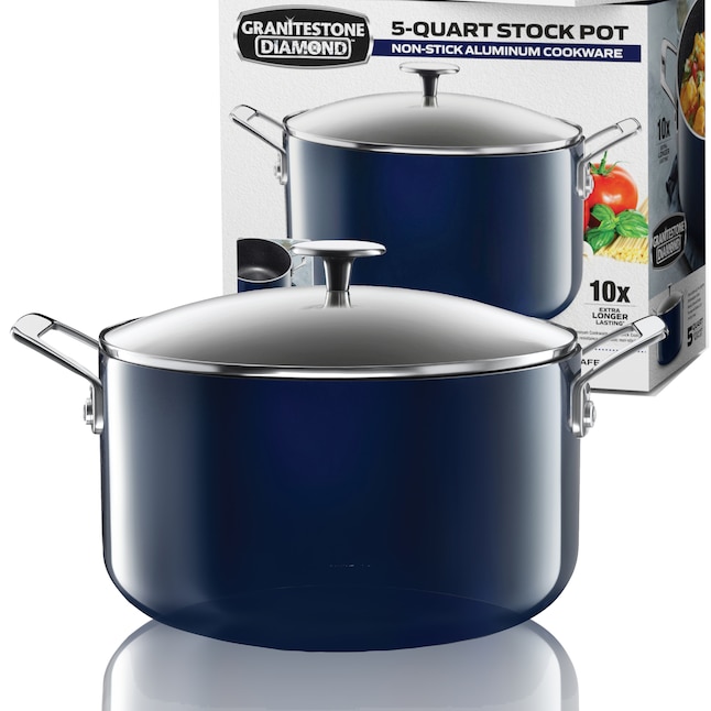 GraniteStone Diamond 5 qt. Aluminum Stock Pot with Lid, Non-Stick, Navy,  Dishwasher Safe, Oven Safe in the Cooking Pots department at