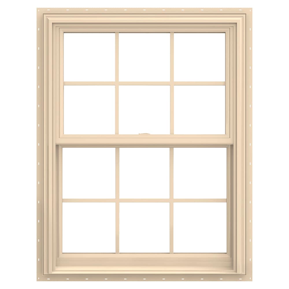 JELD-WEN LOWOLJW179200136 V-2500 29-1/2-in x 40-1/2-in Almond Almond Vinyl New construction Double Hung Window Low-E argon Double Pane Glass with Grids (Full Screen Included)
