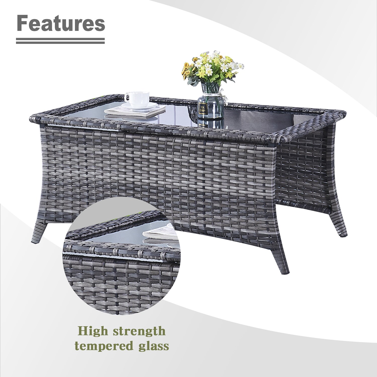 Rilyson Curved Handrail 7-Piece Wicker Patio Conversation Set With Gray ...