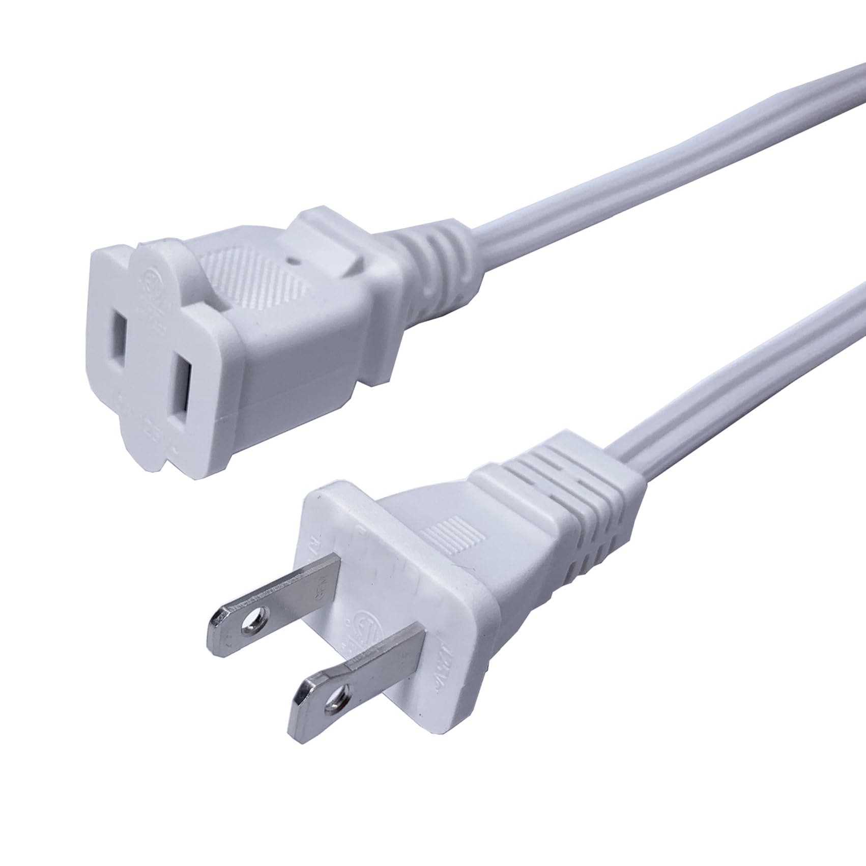 AOIZGMY  10 FT Extension Cord 2 Prong Power Cord Cable Small Short 18 AWG Power Cable US Male Female White Extension Cords for NEMA 1-15P to 1-15R