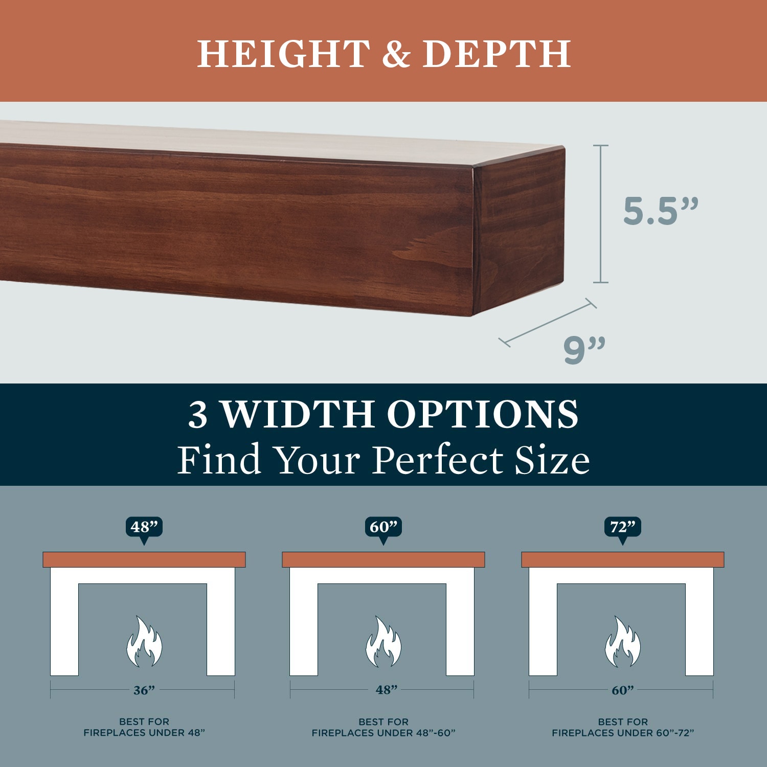 Mantels Direct DAKOTA-60-BRNTSN Mantel-Shelves - View #3