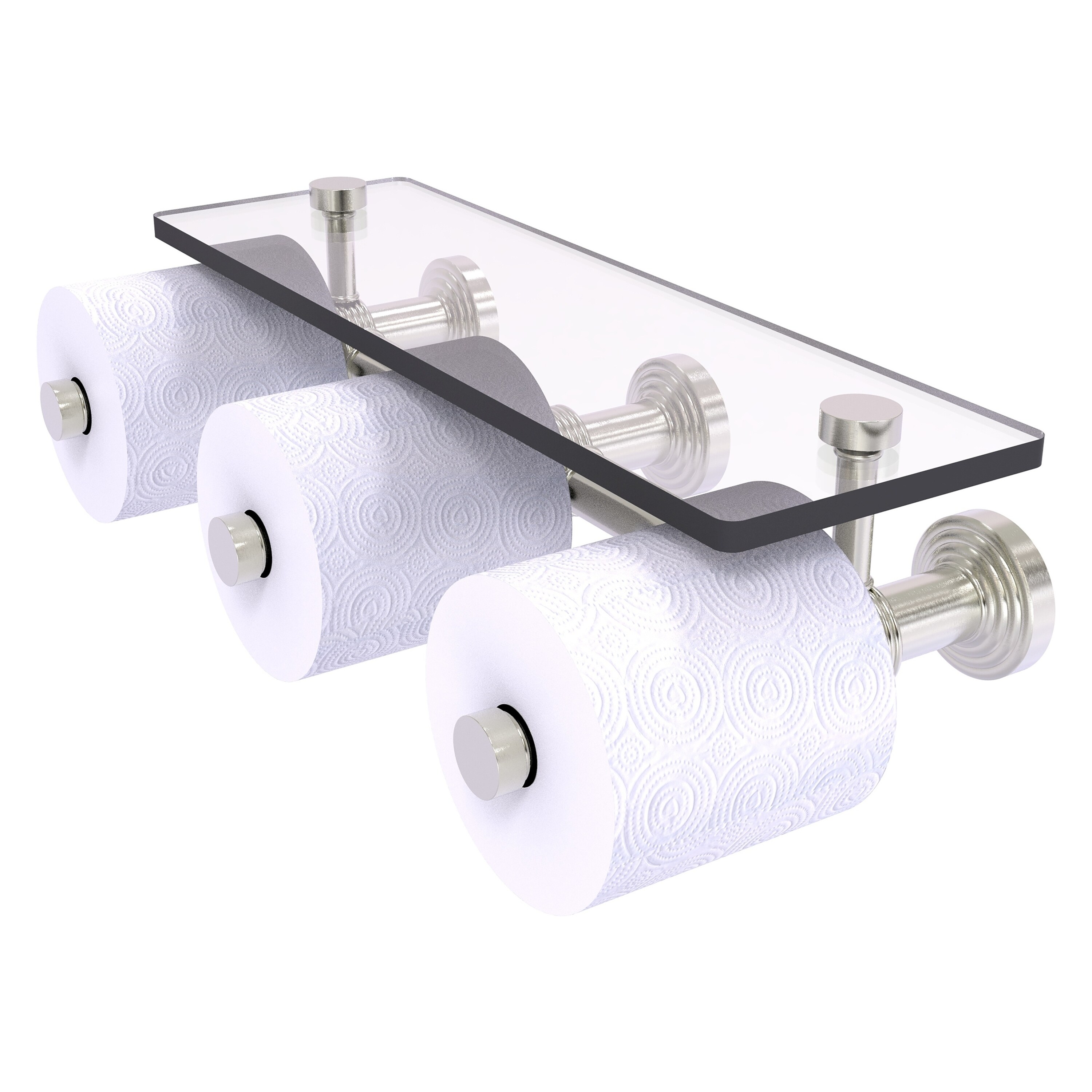 Allied Brass WP-35-3S-SN Waverly Place Satin Nickel Wall mount Double post Toilet Paper Holder 3 -Rolls with Storage