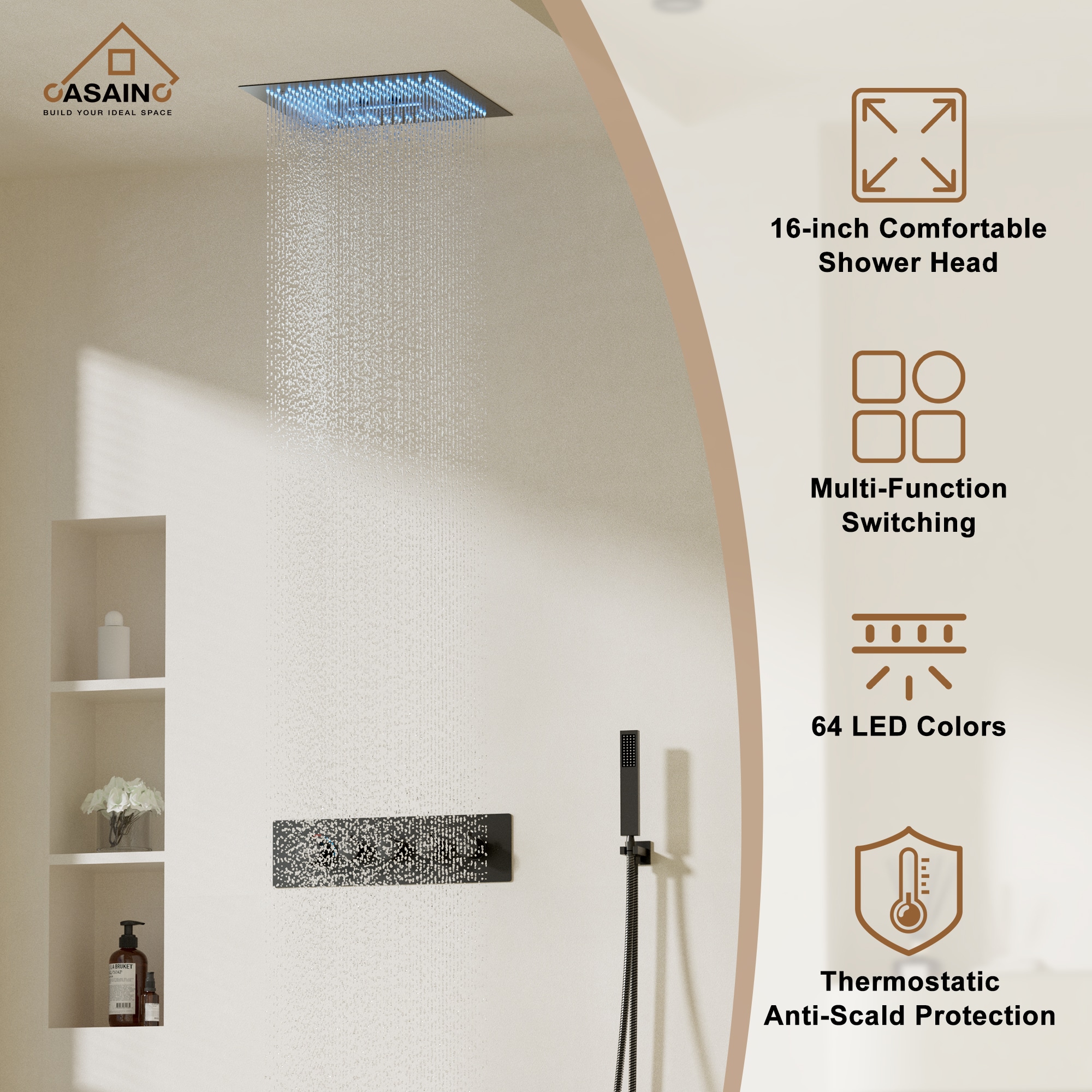 CASAINC CS6837-16MB Showerhead-Bar-Panels - View #5