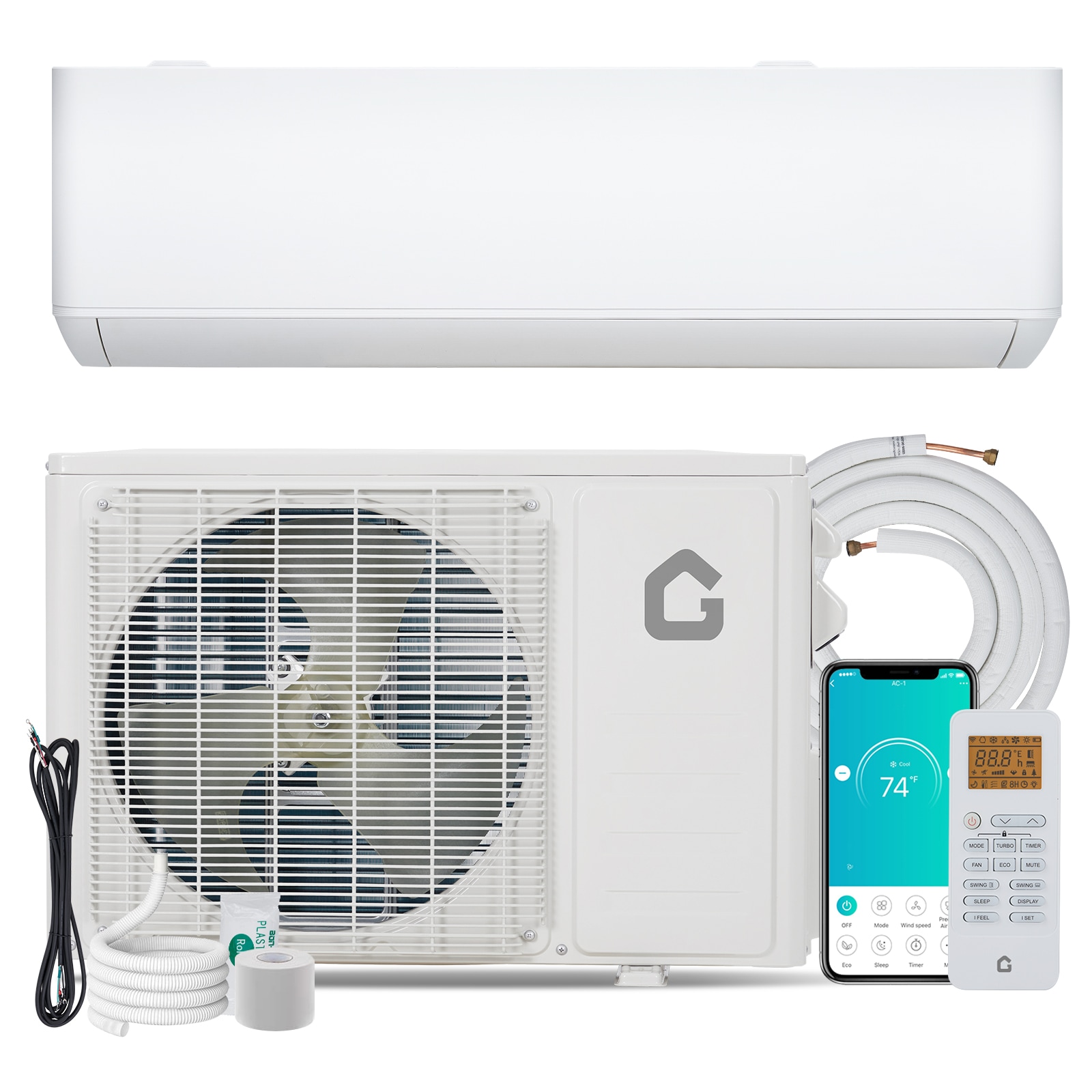 Garvee Ultra Quiet Ductless Mini Split Air Conditioner Heat Pump 9000 BTU 24 SEER2 WiFi Alexa Energy Efficient Easy Installation White for Rooms up to 450 Sq.Ft