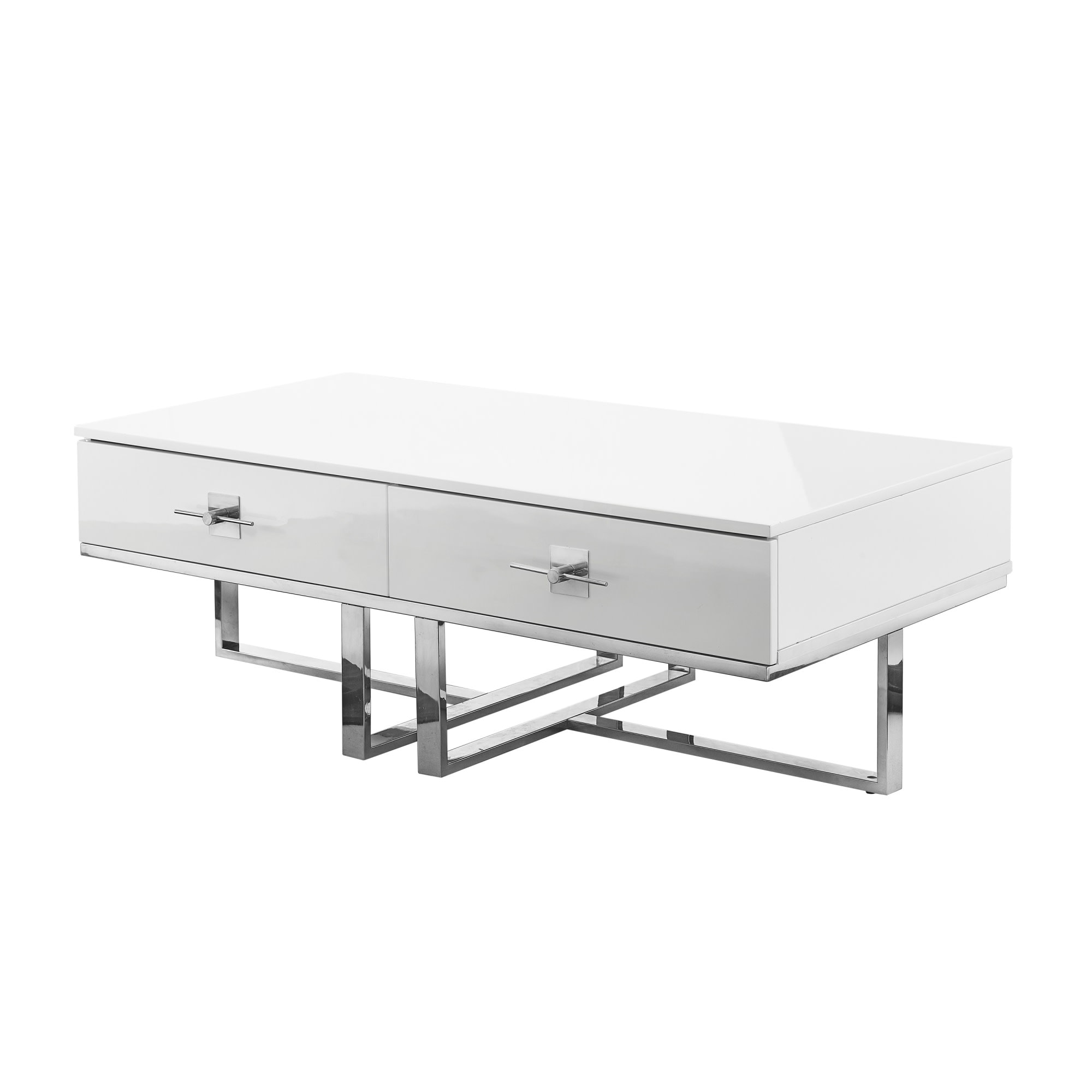 Nicole Miller NCT197-09WE-LS Maui White/Chrome Glam Coffee Table with Storage
