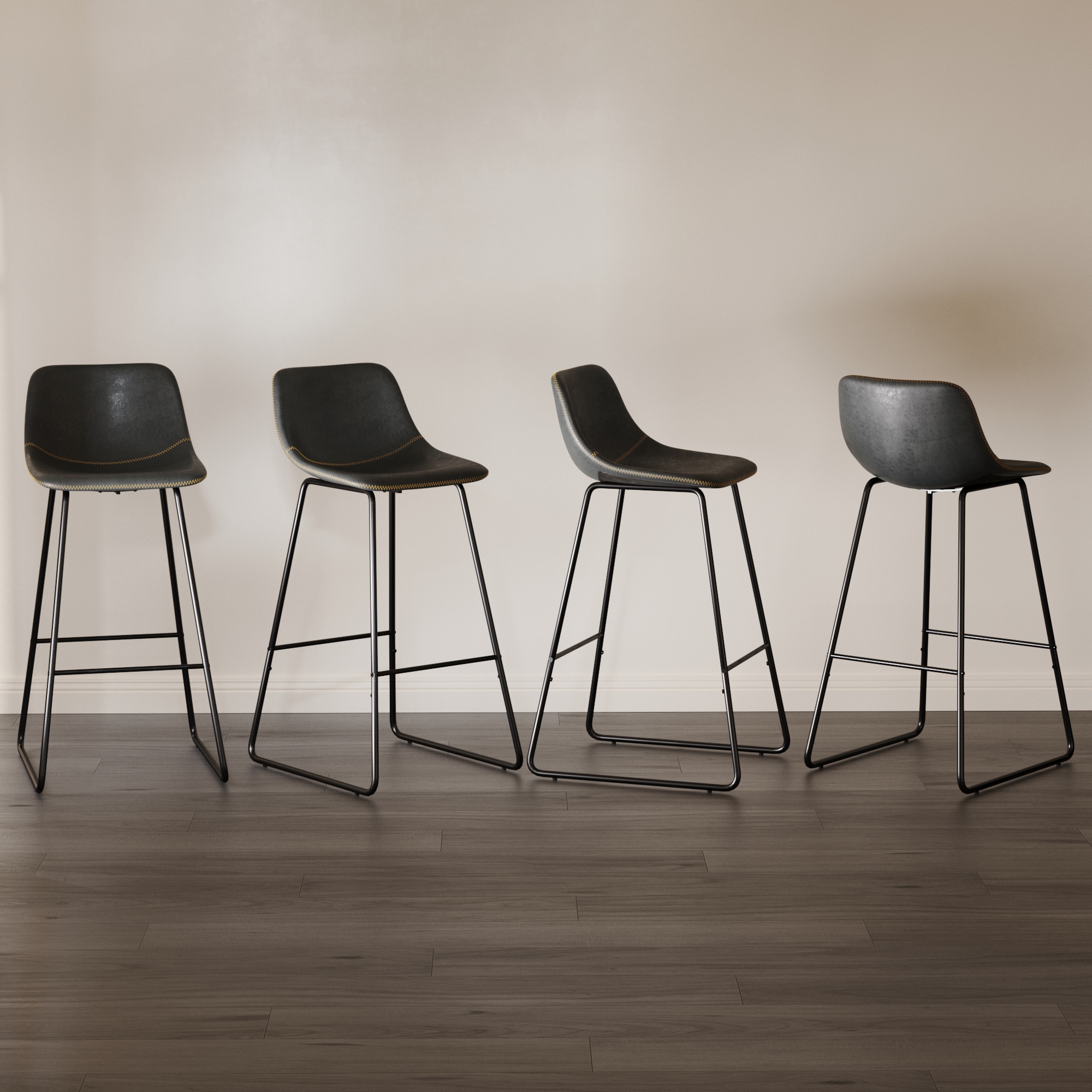 LUE BONA 4LB21CH0024-900LS Set of 4 Black 30-in H Bar height (28-in to 33-in) Bucket Seat Metal Back Bar Stool Back