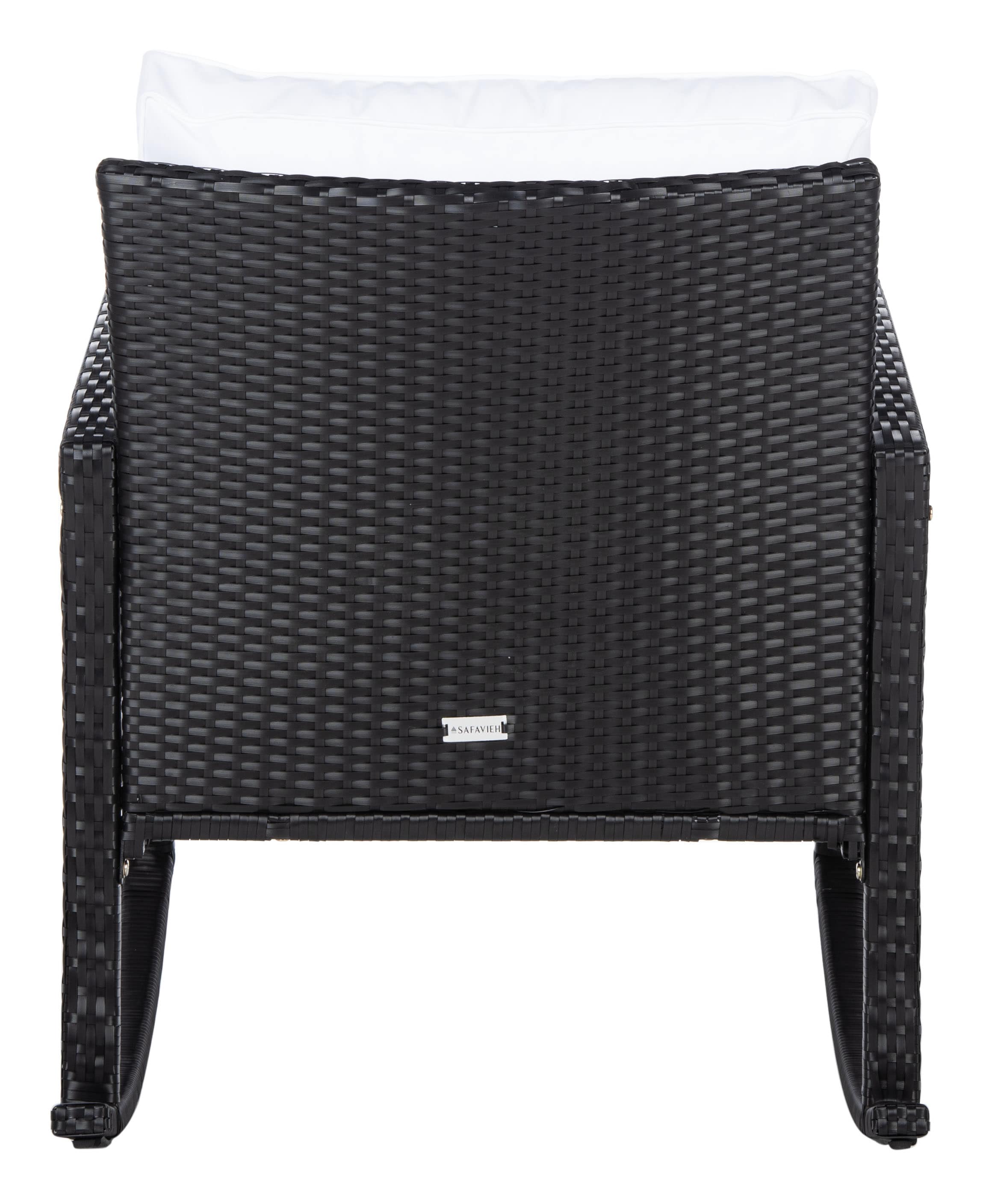Safavieh PAT7721A Daire Wicker Black Steel Frame Rocking Chair with White Cushioned Seat