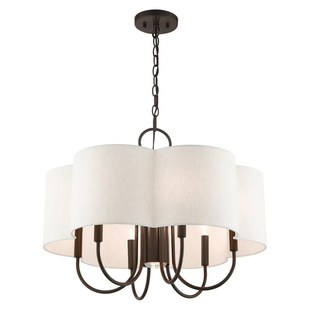 Elegant Solstice English Bronze 7-Light Chandelier with Oatmeal Shade