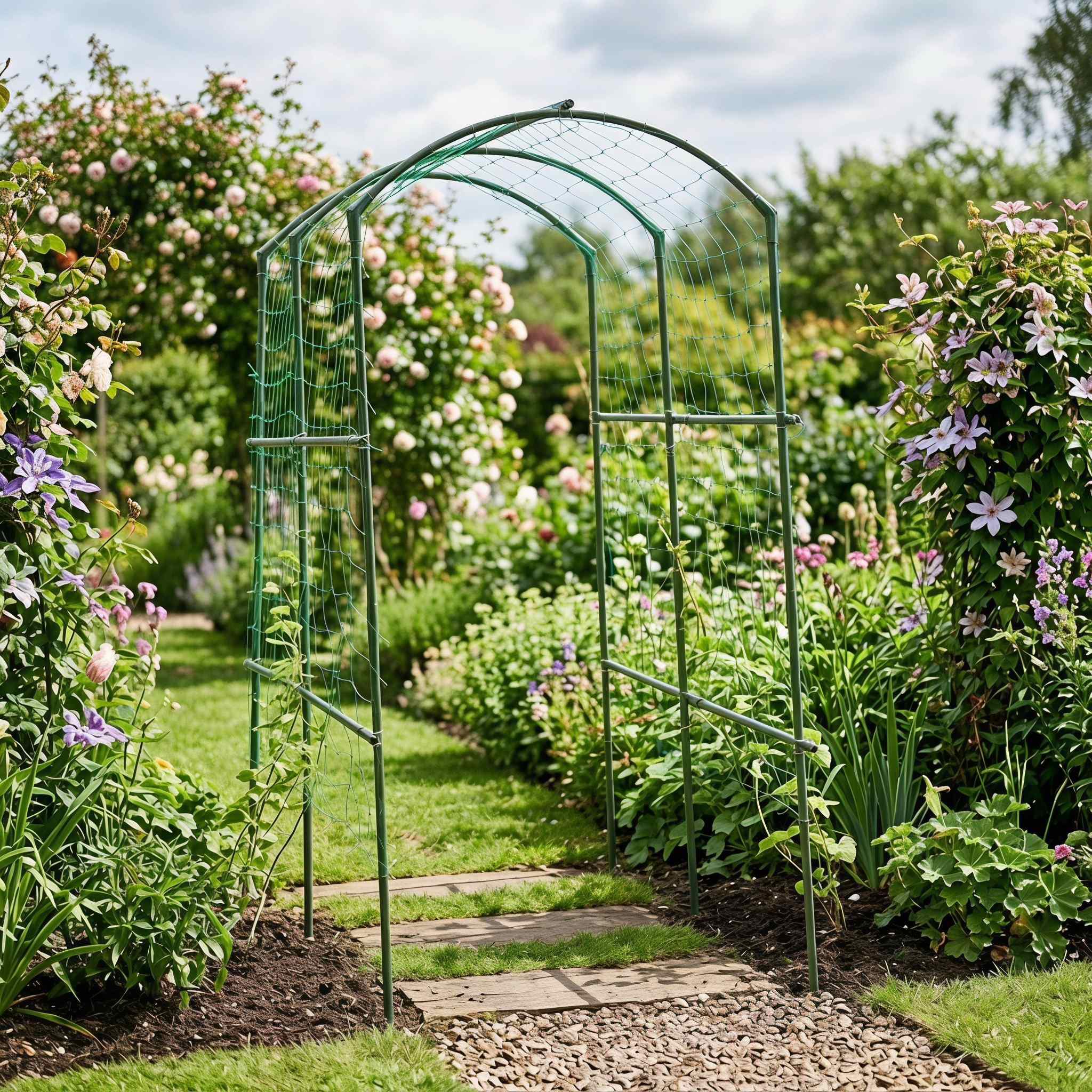 Rbied Heavy Duty Metal Cucumber Loofah Trellis U Shape Garden Arch for Raised Bed Green