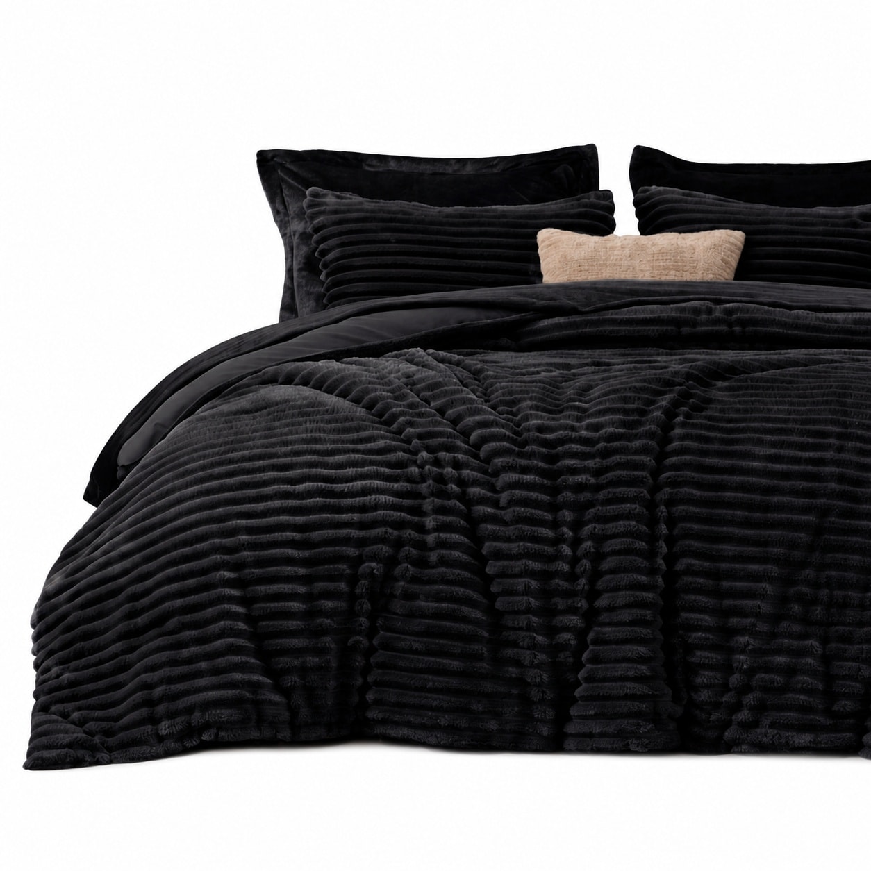 Etokfoks  Black Stripe King Flannel Comforter Set 3 Piece Soft Fleece Bedding with 1 Comforter and 2 Pillowcases