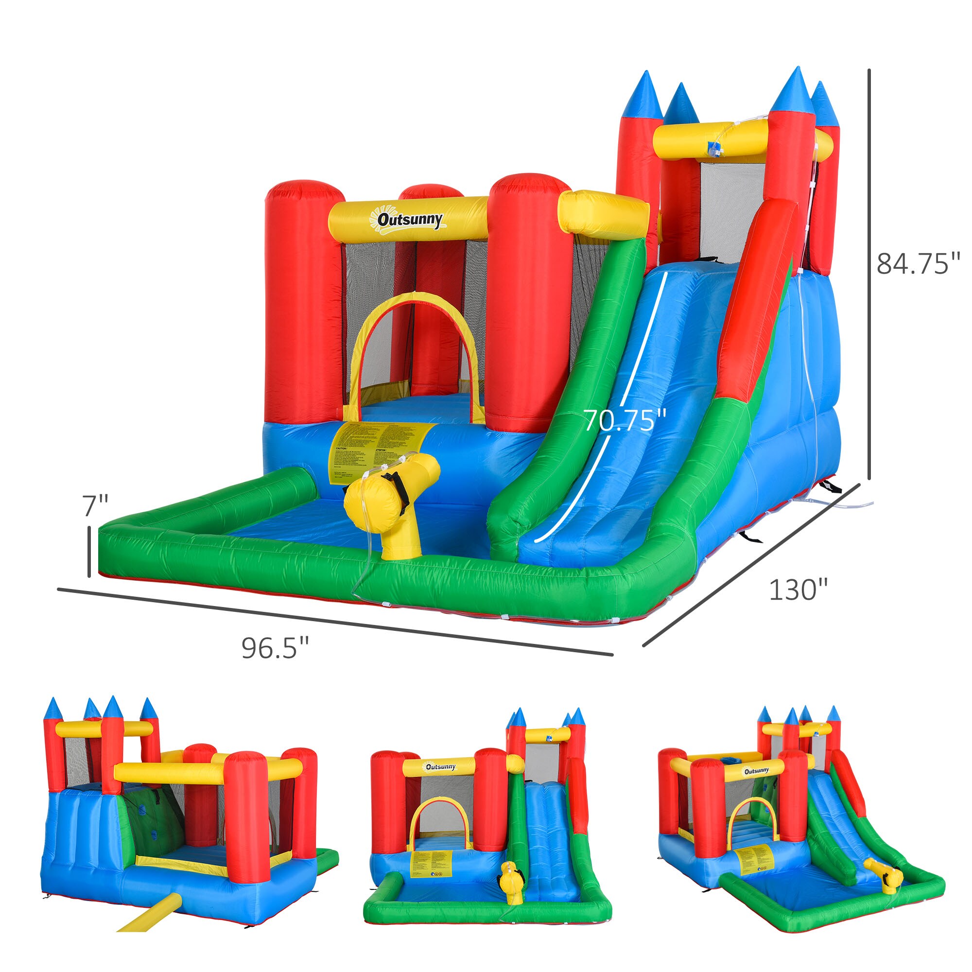 LUXEYARD Outsunny 6 in 1 Kids Bounce House Inflatable Water Slide with ...