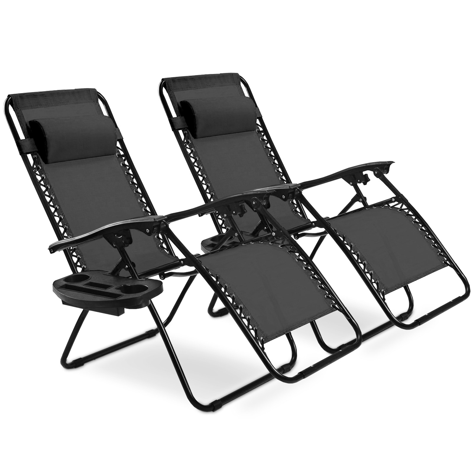 Forclover 2-Piece Outdoor Folding Lounge Chair Set of Stackable Black  Steel Frame Stationary Recliner Chair(s) with Black Mesh Seat in the Patio  Chairs department at