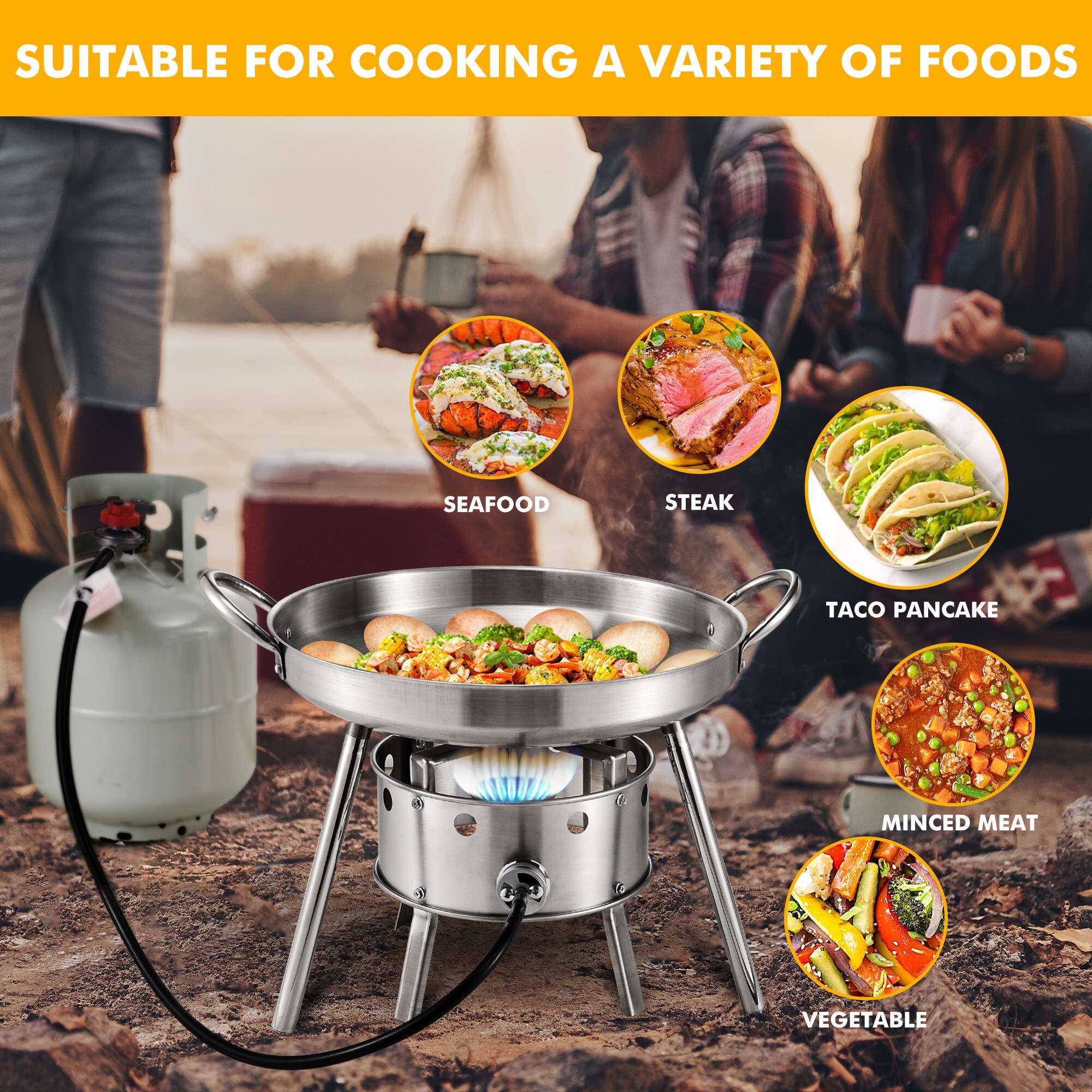 58,000 BTU Outdoor Camping Propane Double Burner Stove Cooking Station with  Drop-Down Side Tables