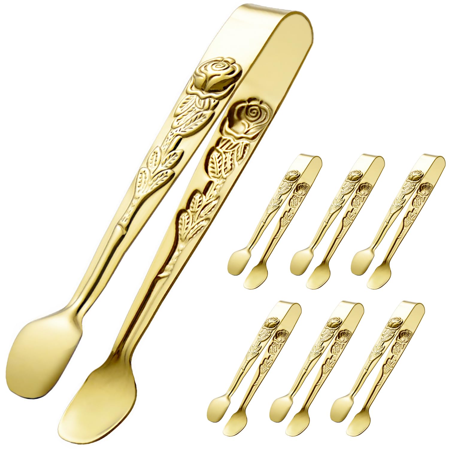 Aoibox  6 Piece 5 Inch Gold Stainless Steel Mini Rose Sugar Cube and Appetizer Tongs for Tea Party and Coffee