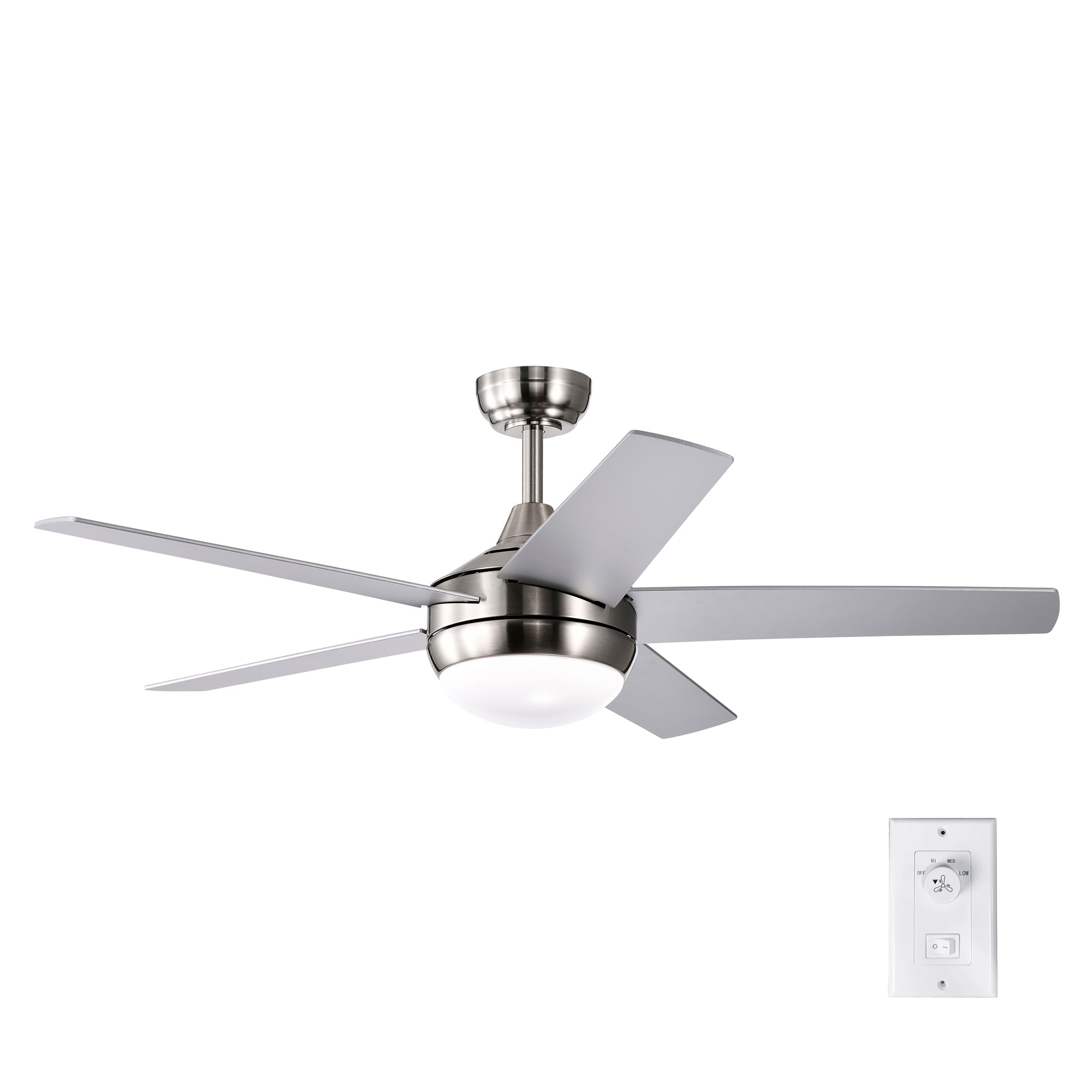 Edvivi FFG7771BN Barkley 52-in Color-Changing Integrated LED Brushed Nickel with Sliver / Dark Walnut Blades Ceiling Fan With Light ( 5 -Blade )