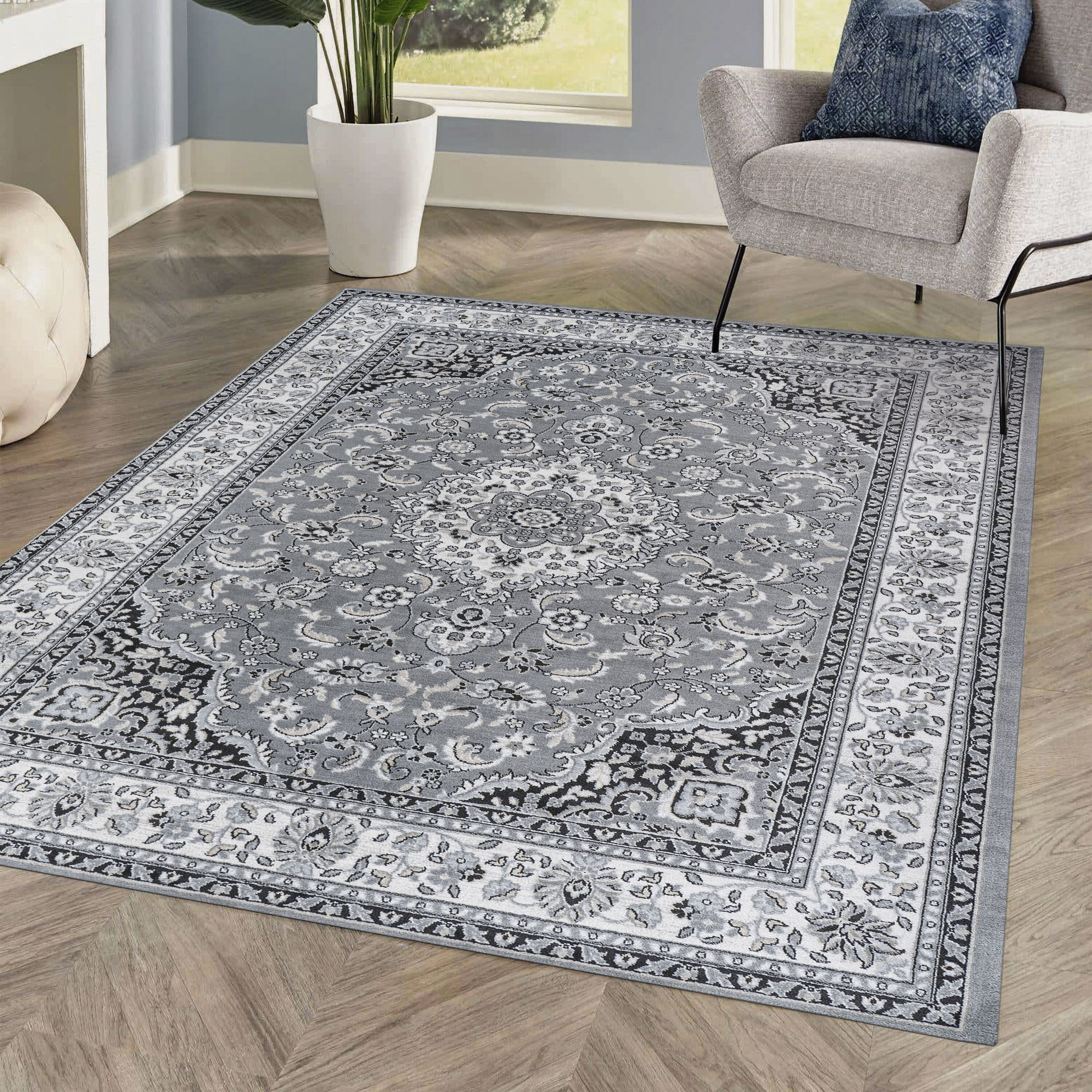 JONATHAN Y Modern Persian 5 x 8 Gray/Cream Indoor Medallion