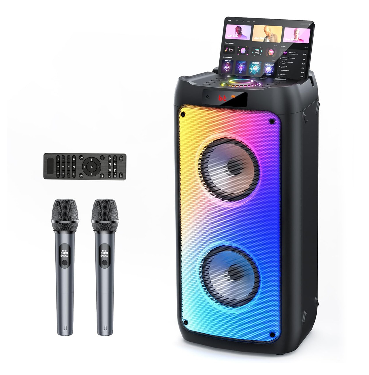 Misopily Karaoke Machine 1 Set with 2 Wireless Microphones Portable Bluetooth Speaker PA System Disco Lights TWS Stereo for Parties Gatherings #LMS0305K17