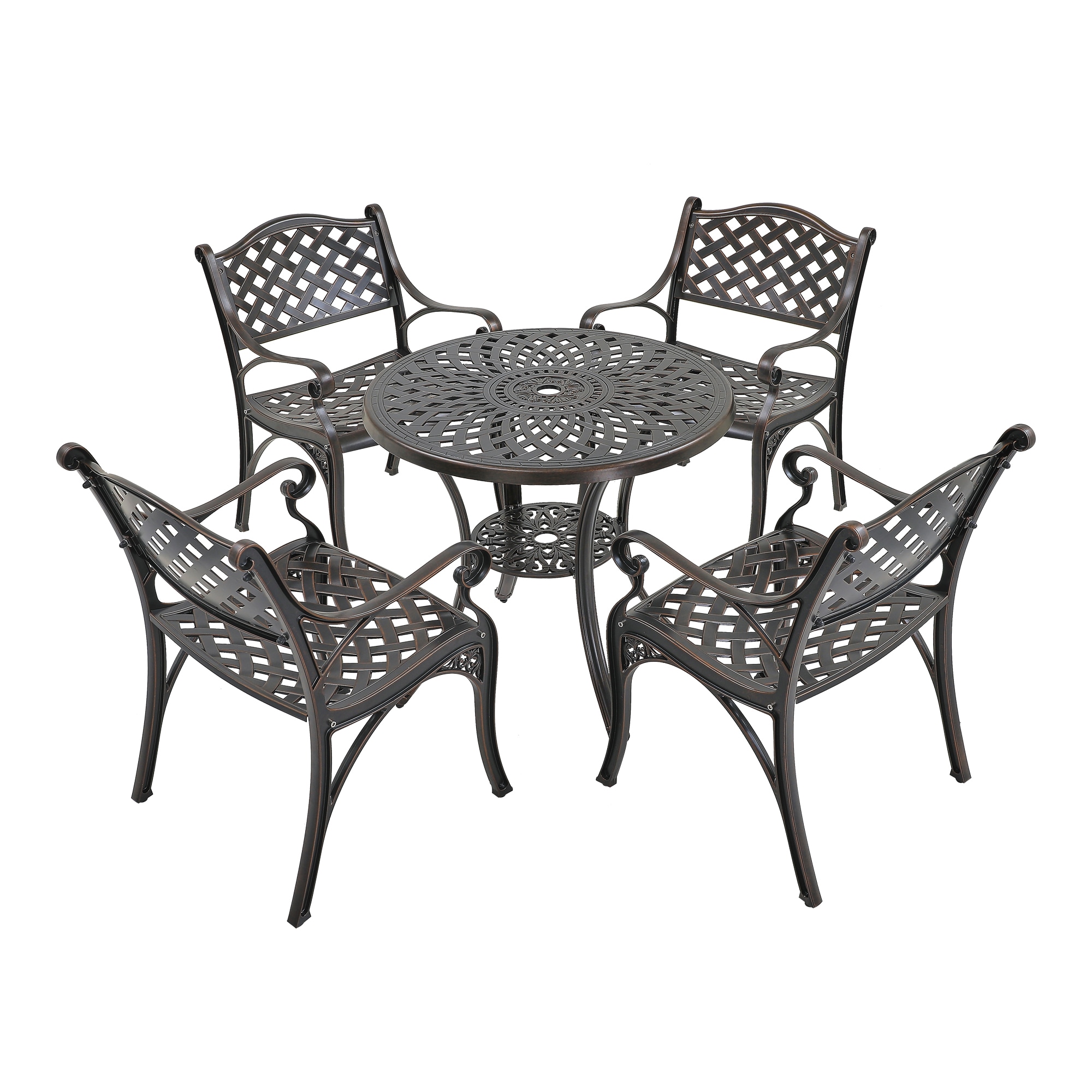 5-Piece Bronze Patio Dining Set Aluminum Round Table with 4 Stackable Stationary Chairs | - Mondawe MA-GCABQ-3B038