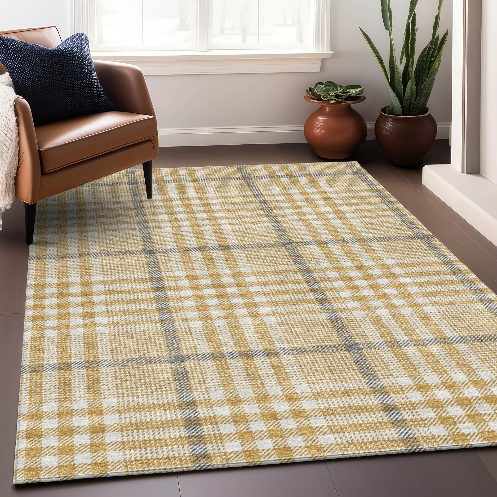 Addison Rugs ACN1054GO3X5 Chantille ACN1054GO 3 x 5 (ft) Polyester Gold Rectangular Indoor/Outdoor Geometric Machine washable Area rug