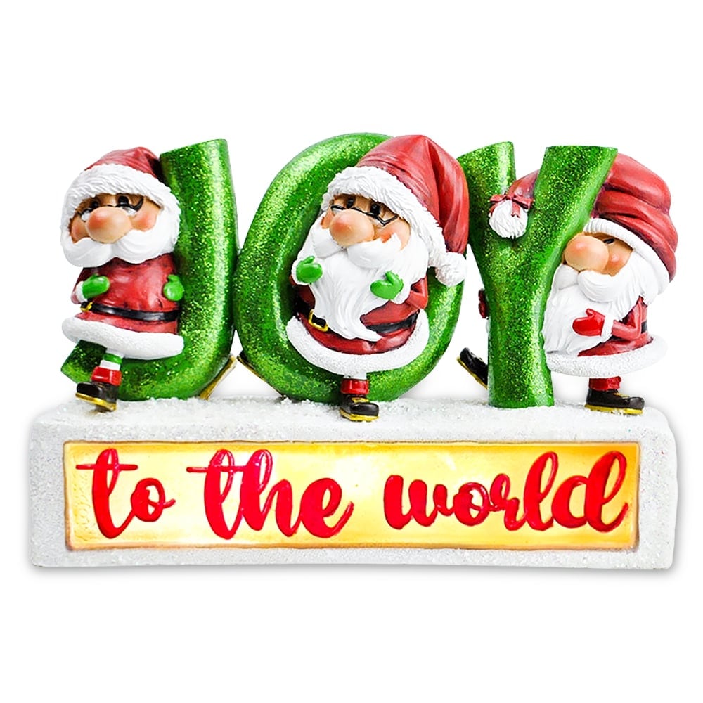 OrnamentallyYou Joy to the World with Holiday Gnomes Lighted Statue Tabletop LED Christmas Decor #RSTATUE1004