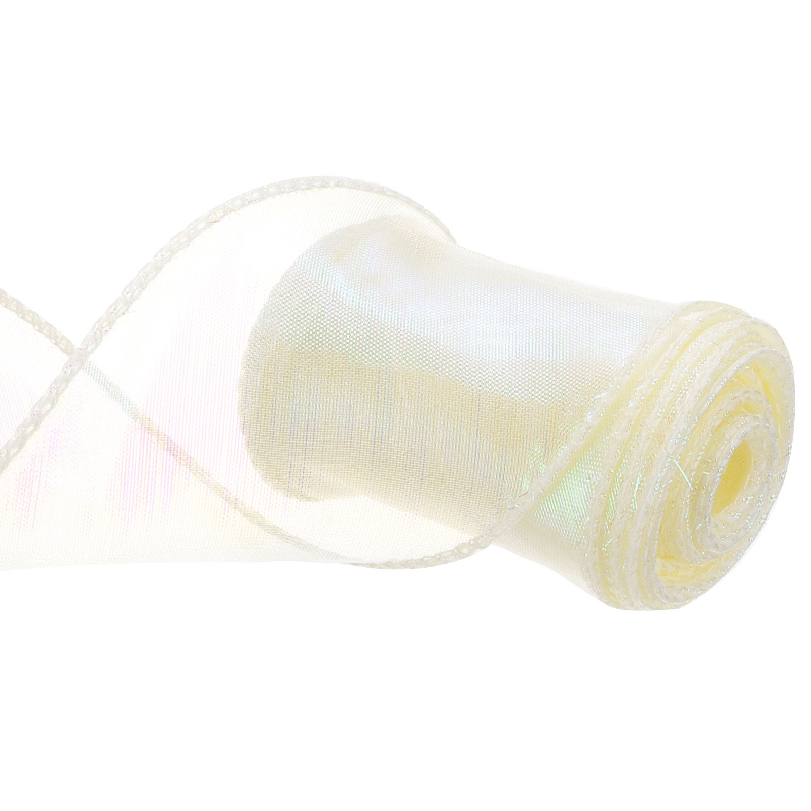 Unique Bargains 2 3/8 Inch Wide Sparkly Sheer Wired Organza Ribbon Pastel Shimmer Iridescent Chiffon Ribbons 3 Yard Beige for Gift Wrapping Bouquet Wedding Bows
