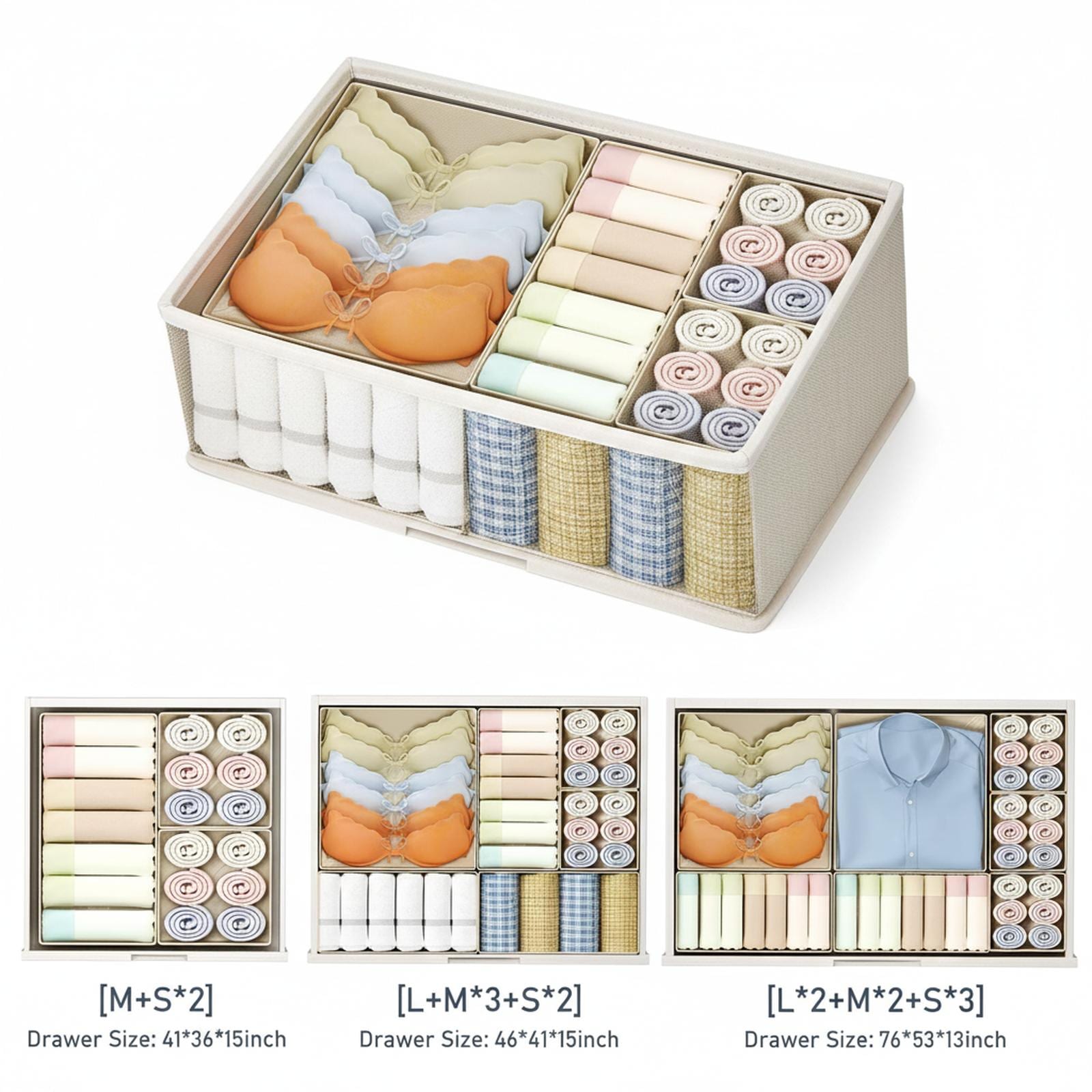 Baginizer 18 Pack Drawer Organizer Clothes Storage Foldable Fabric Dividers Socks Underwears Bras Multi Purpose Space Saving Closet Dresser Organization #BAGINIZER001110