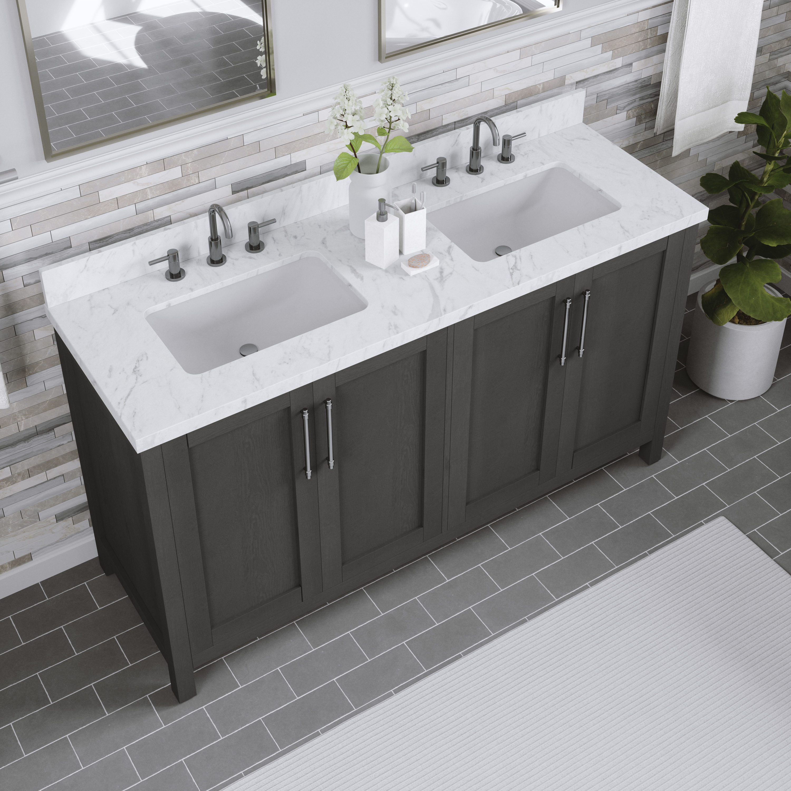 allen + roth Sebastion 60-in Gray Undermount Double Sink Bathroom ...