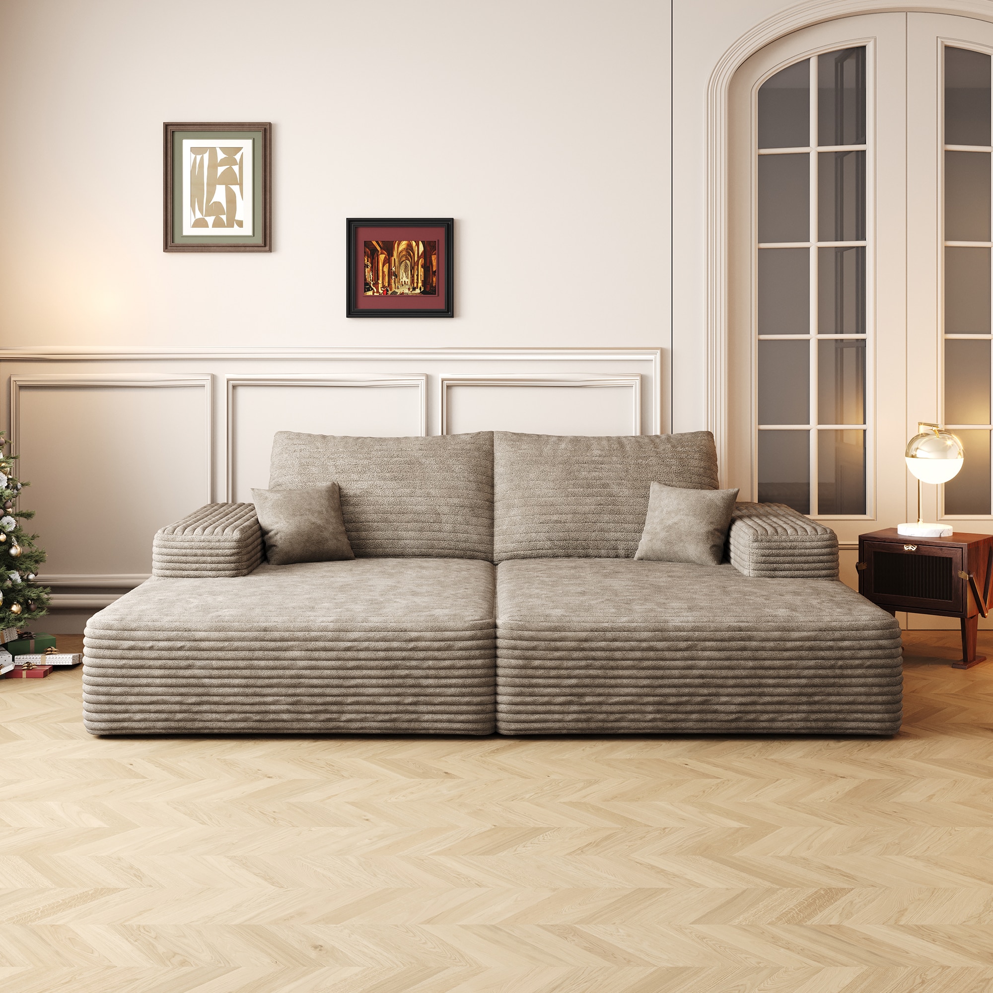  00060-CAMEL 74-in W Casual Camel 2-seater Sectional with Slipcover