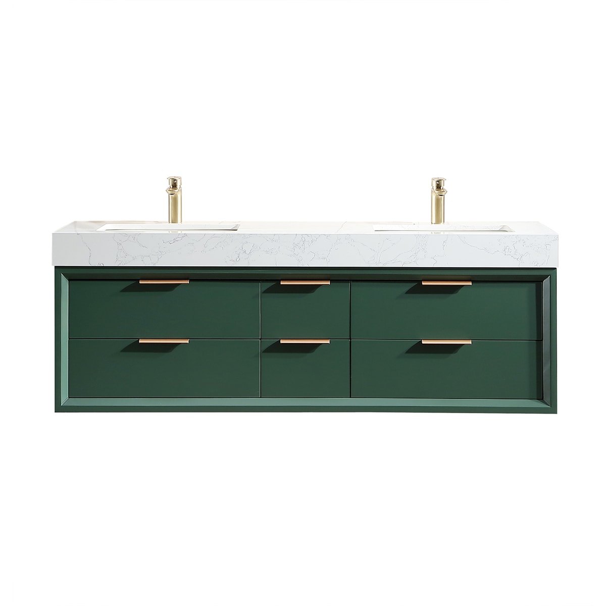 Iseryn AAB60V11GN 60-in Green Undermount Double Sink Floating Bathroom Vanity with White Engineered Stone Top