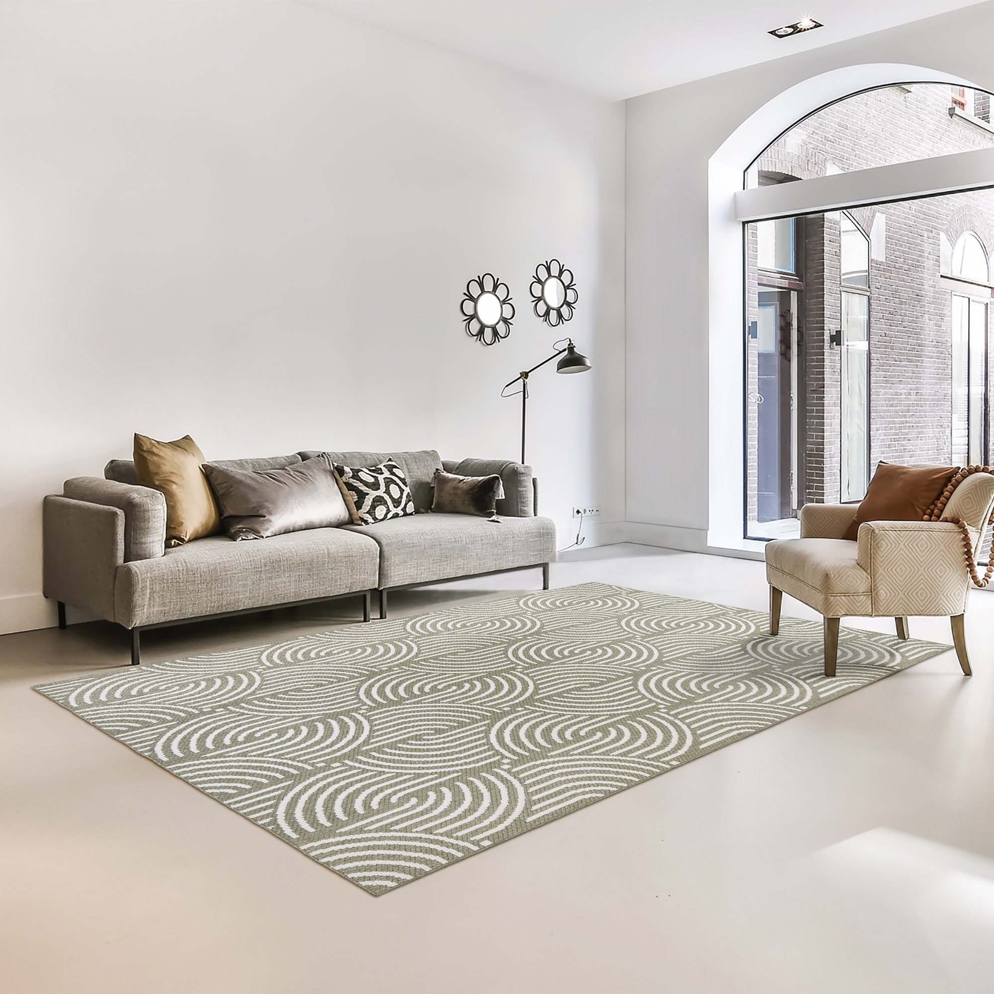 allen + roth 28211 Rounded Shores 6 x 9 (ft) Polyester Sage Rectangular Indoor Geometric Area rug