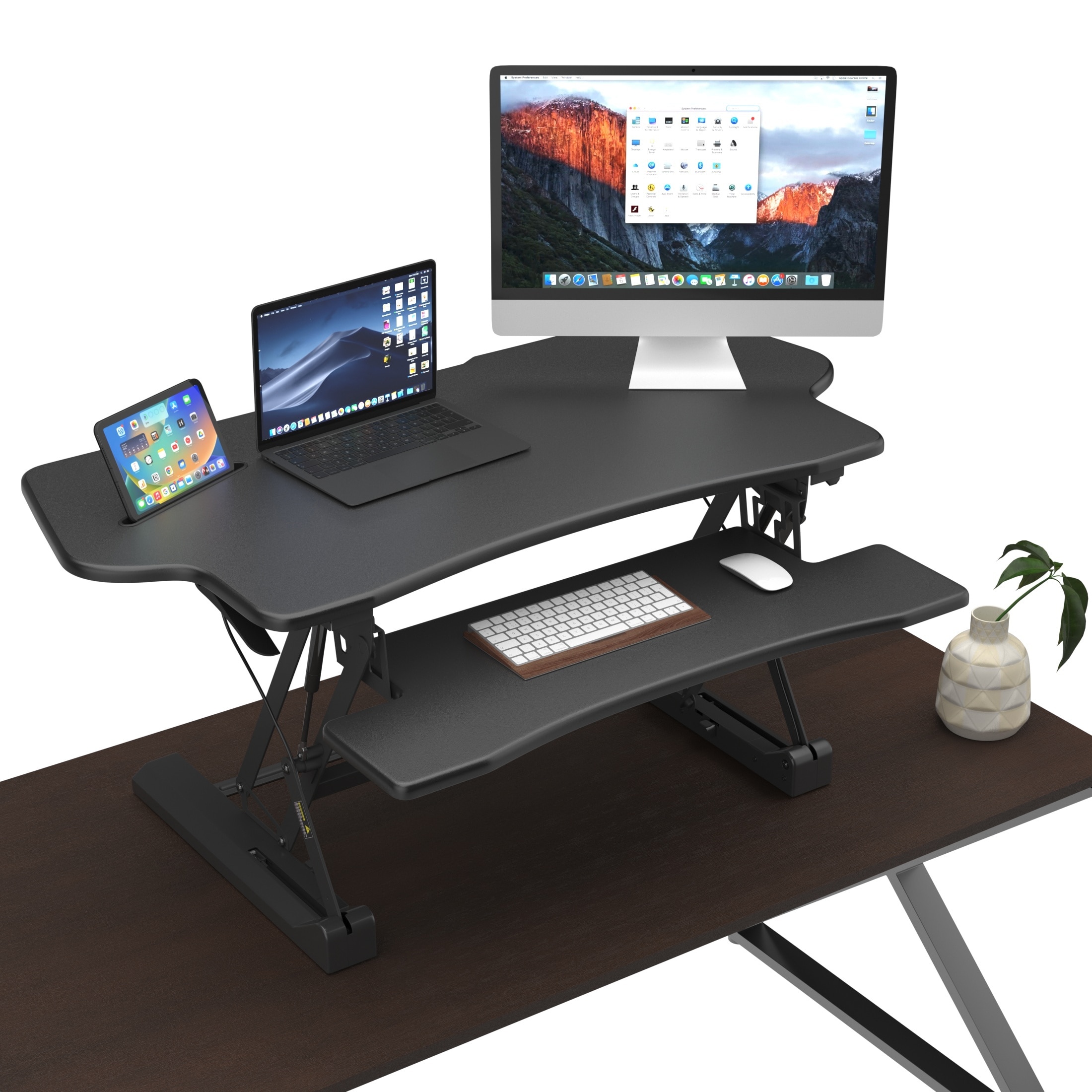 ErgoFlex Black Metal 50.6" Wide Standing Desk Converter with Gas Spring