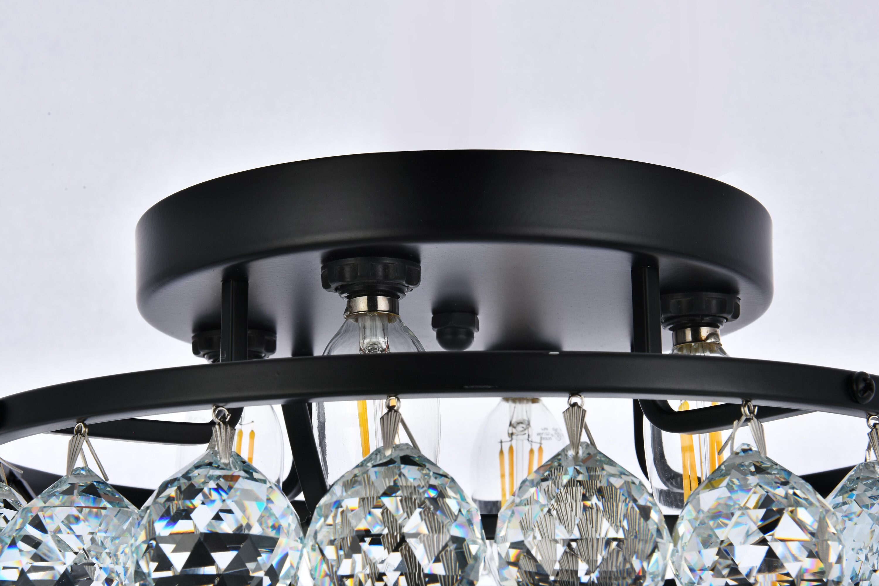 Corona 14-Inch Black and Crystal Flush Mount Light