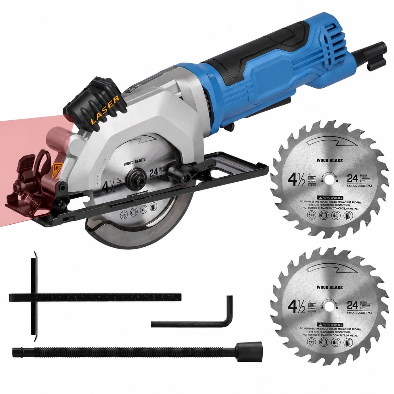 Linder Group Inc Mini Circular Saw 4 Amp 3500RPM Corded Compact Saw with Laser Guide Rip Guide 2pcs 24 Tooth TCT Blades for Wood Cutting Adjustable Depth #L3CZ3ESS