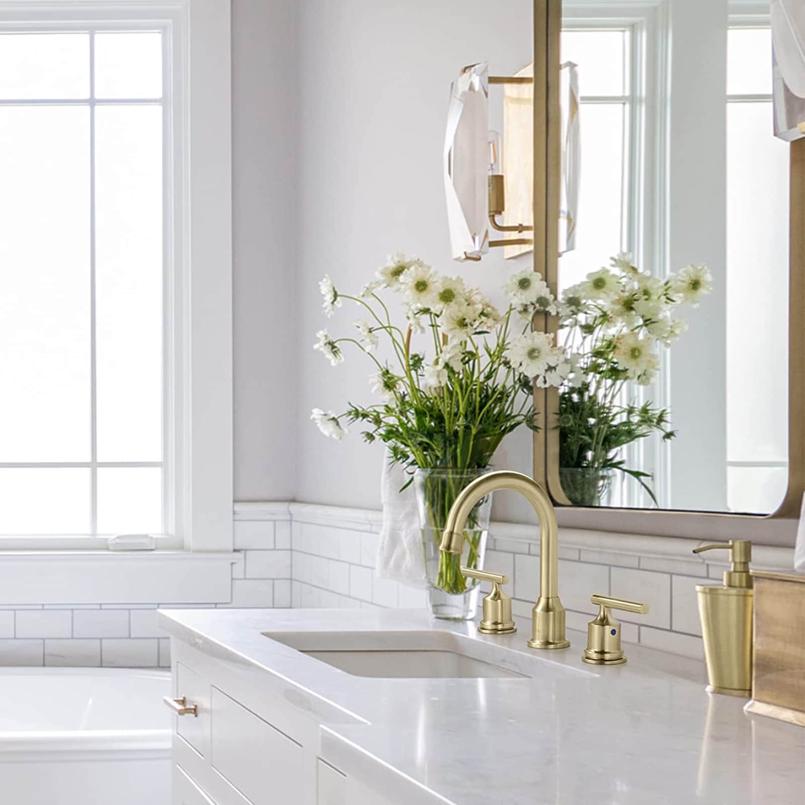 Brushed Gold Widespread 2-Handle Bathroom Faucet with Drain Assembly