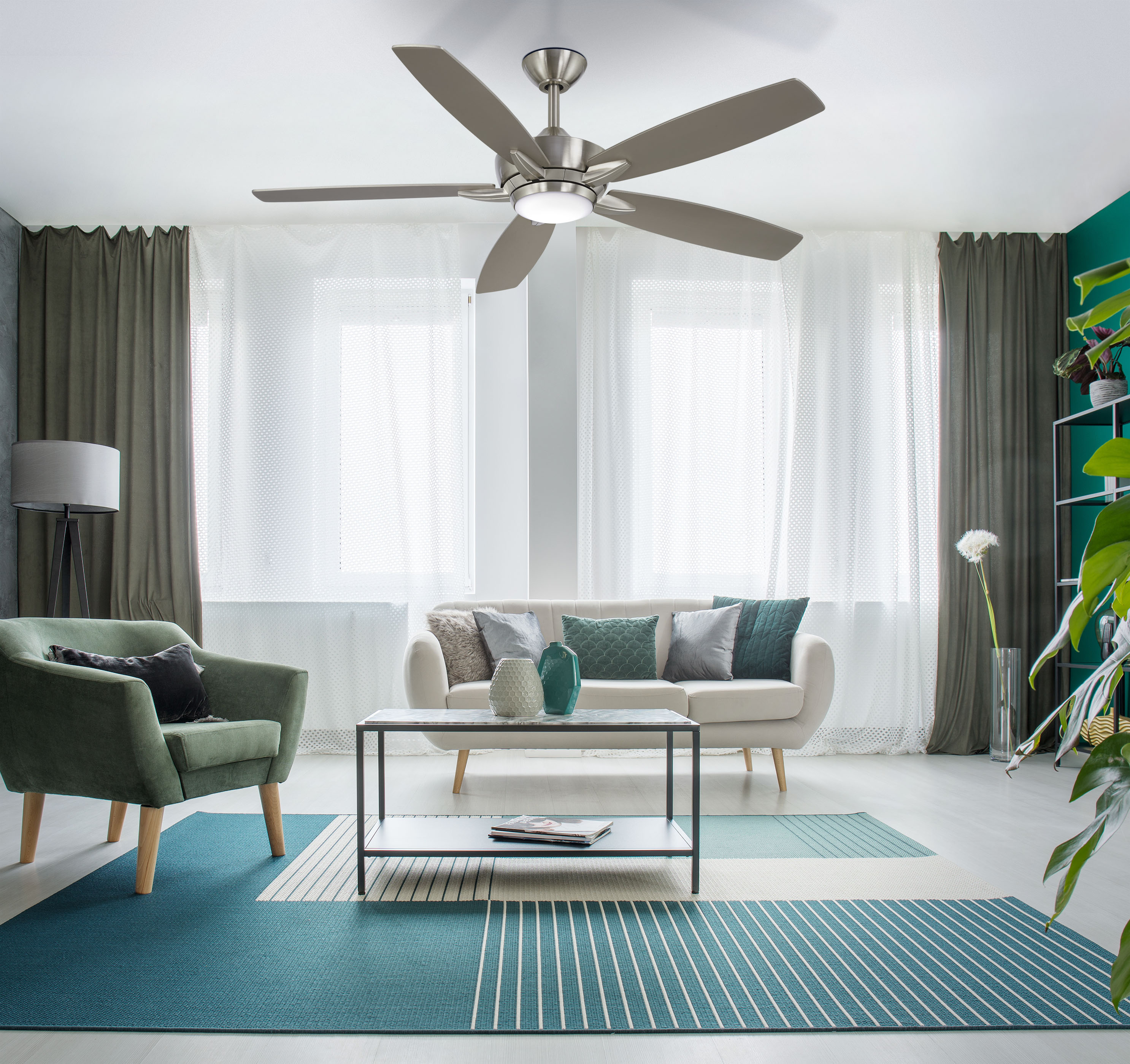 Kelvyn 52" Brushed Nickel Ceiling Fan with Silver Blades and LED Light