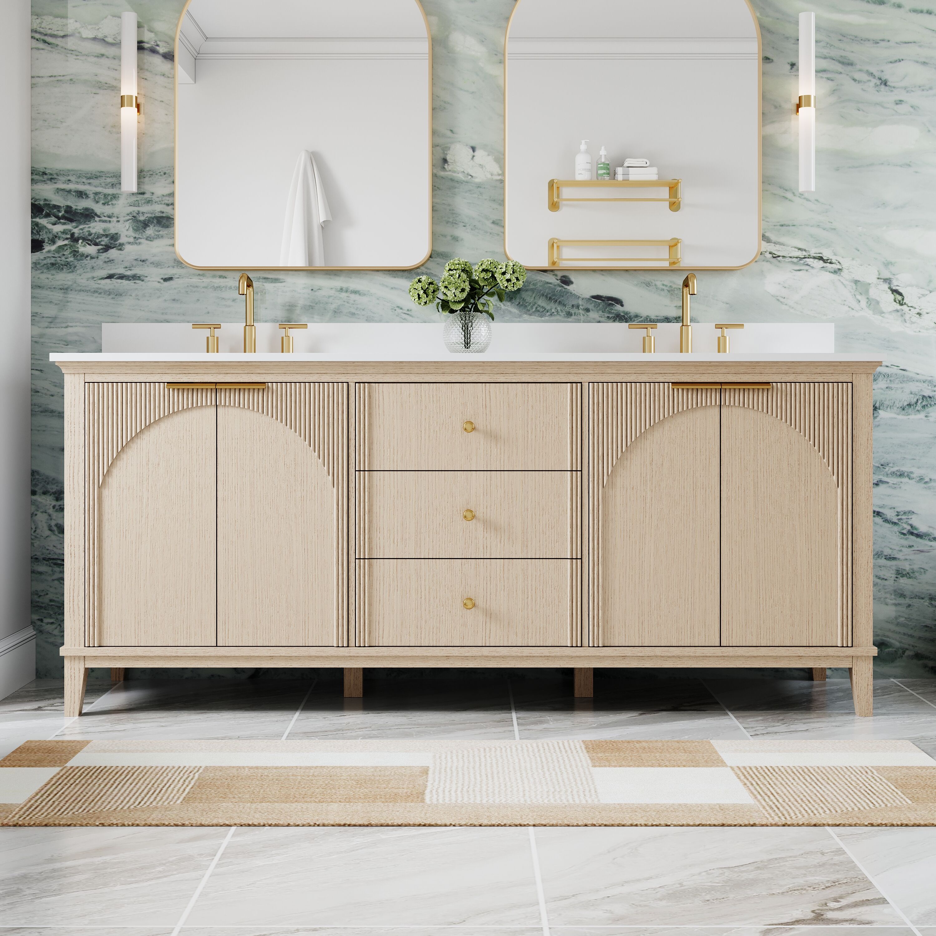 ANGELES HOME Solid Wood Undermount Double Sink Bathroom Vanity with White Quartz Countertop (Fully Assembled)