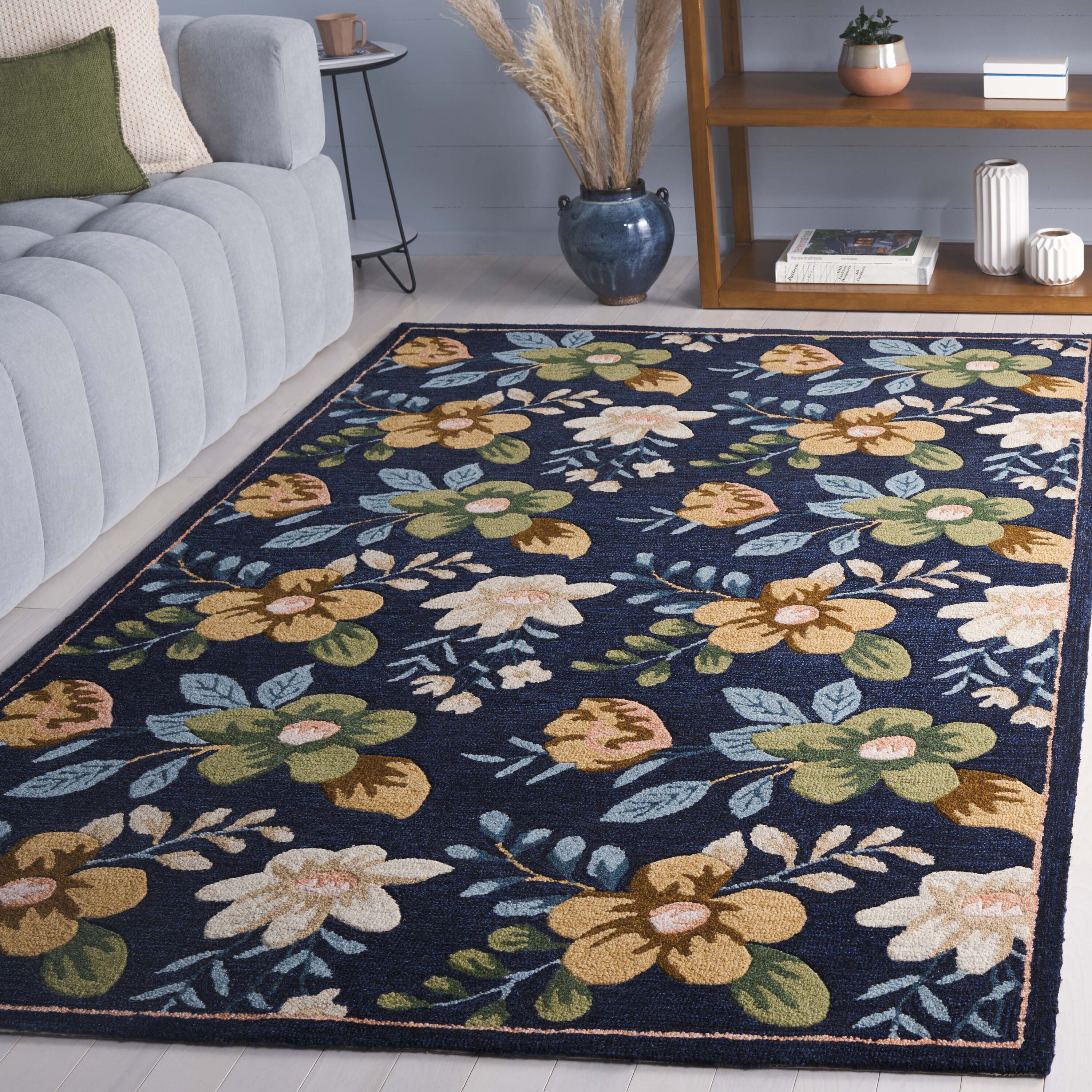  Blossom 571 Navy/Green Country Floral 4ft x 6ft Small Rectangle Rug