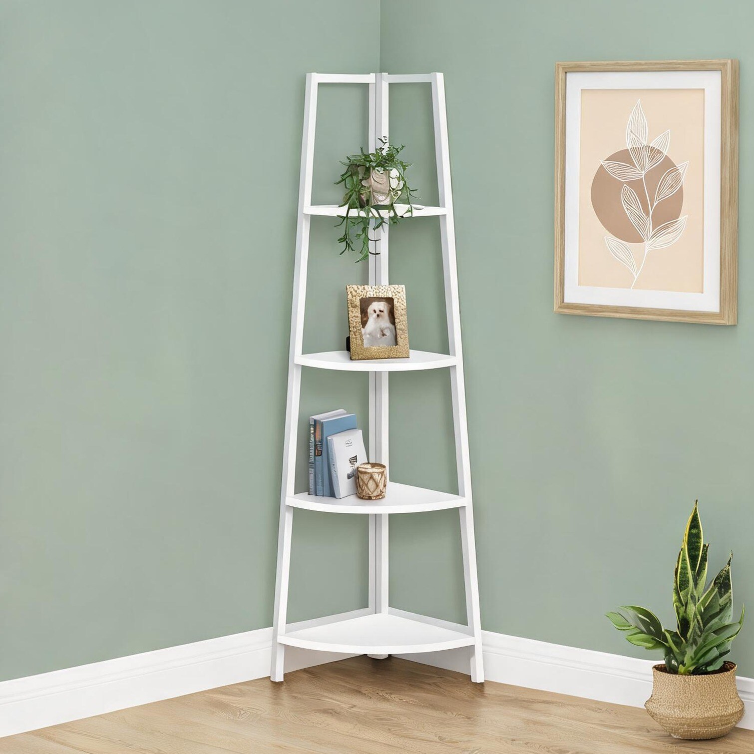 chillscreamni Corner Etagere Bookshelf with 4 Tiers Crisp White ...
