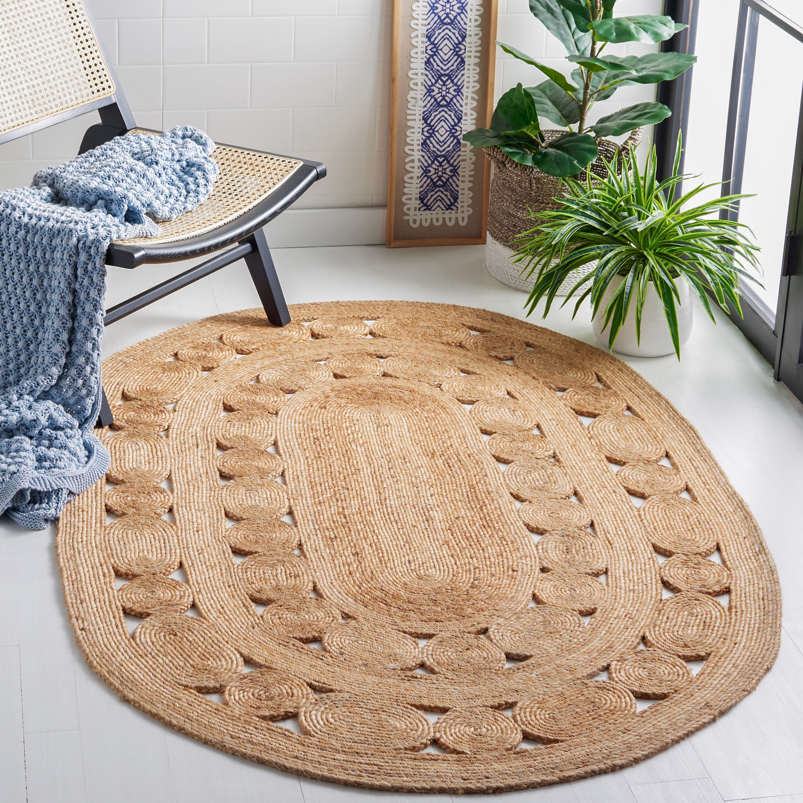  Natural Fiber 265 Natural Country Floral 4ft x 6ft Oval Rug