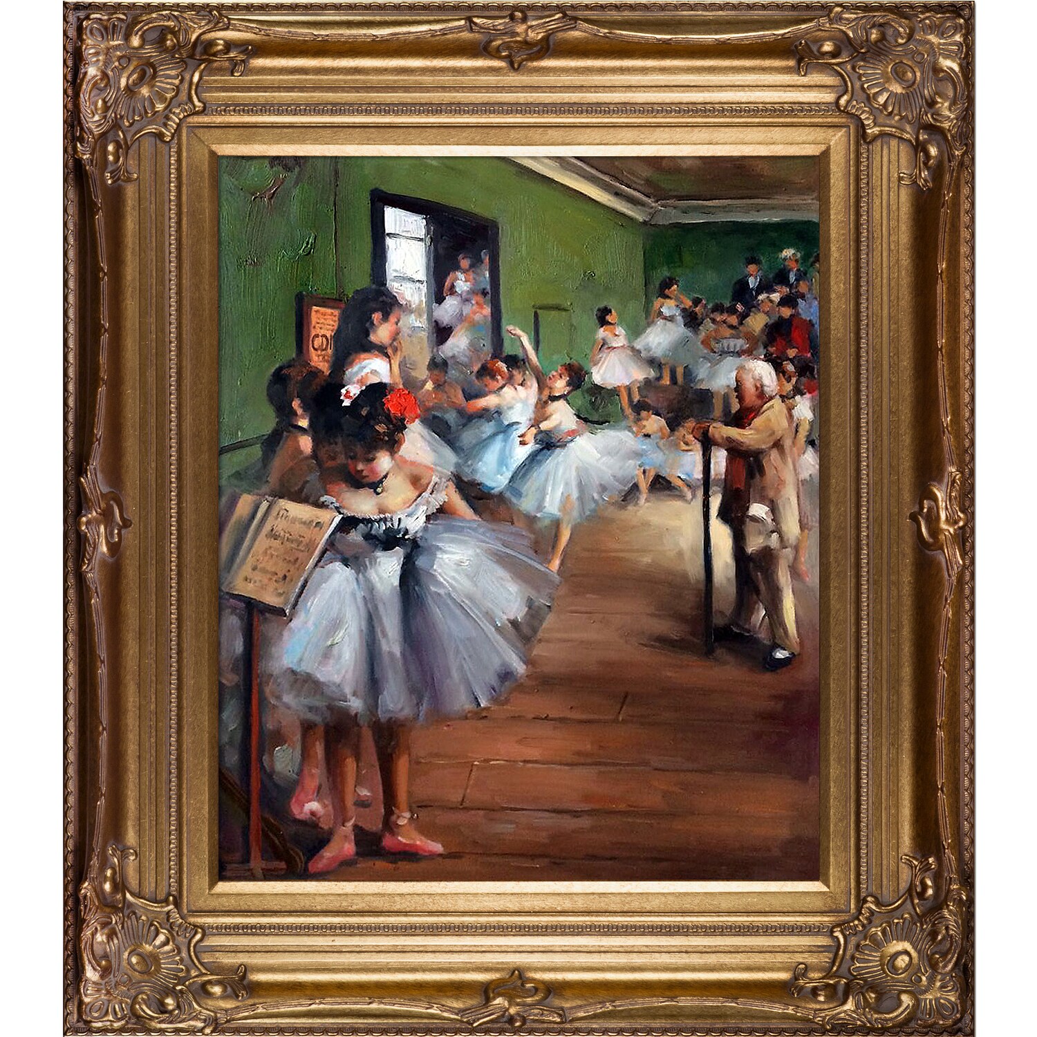 La Pastiche 688576401942 The Dance Class Edgar Degas Bronze Wood Framed 34-Inches H x 30-Inches W People Canvas Hand-Painted Painting