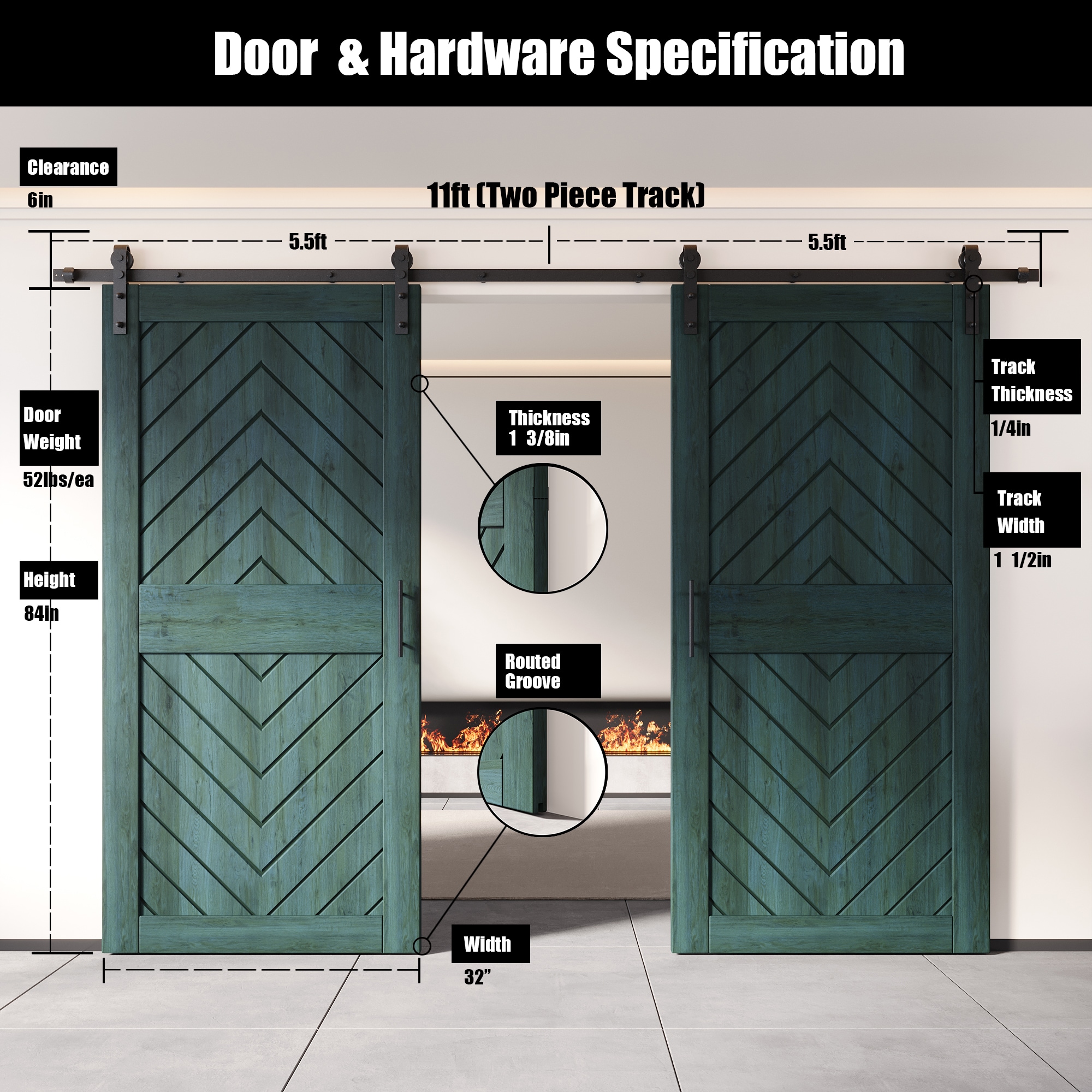 HOMACER YT2H132C-JT2-3284-RP Barn-Doors - View #2