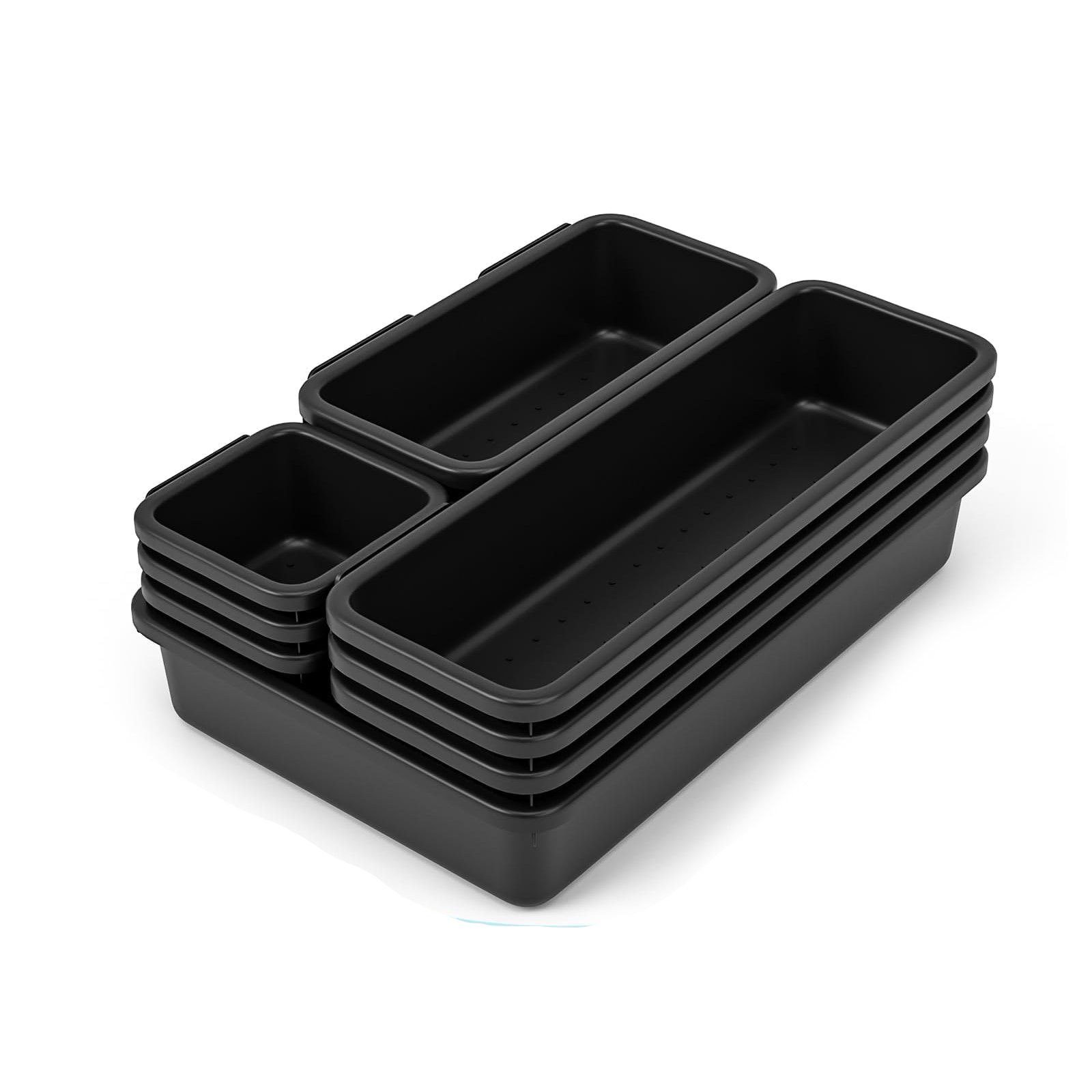 Etokfoks  Black 9 in x 6 3 in Plastic Stackable Drawer Box Organizer Set with Non Slip Pads 10 Piece for Office Kitchen