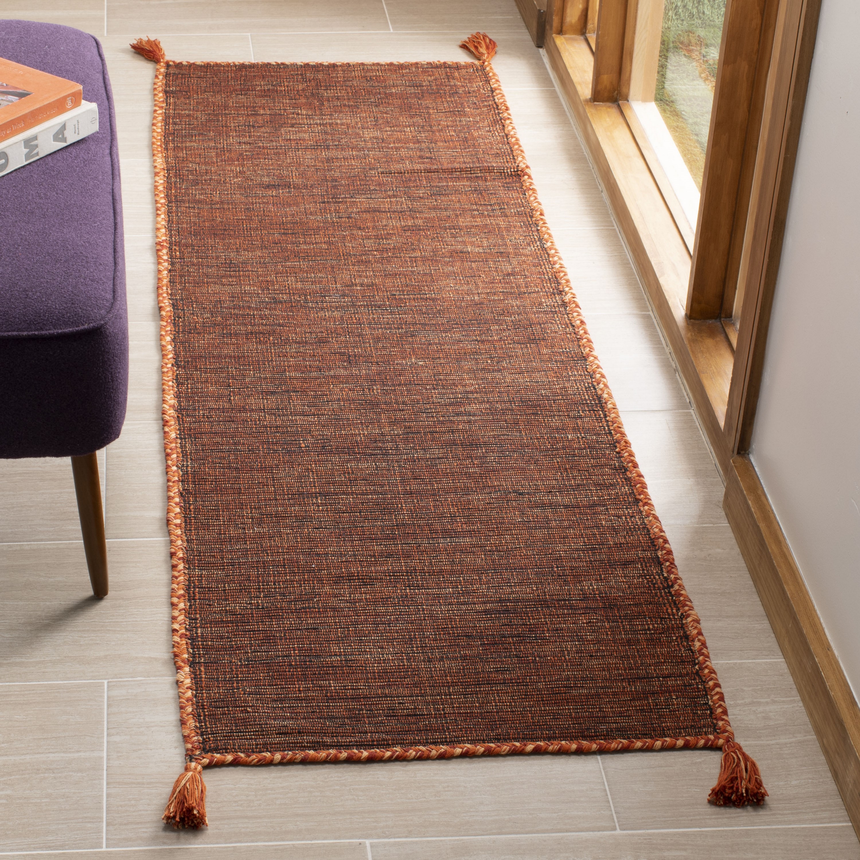 Safavieh MTK150P-27 Montauk Lajolla 2 x 7 (ft) Cotton Orange/Black Rectangular Indoor Solid Coastal Runner rug