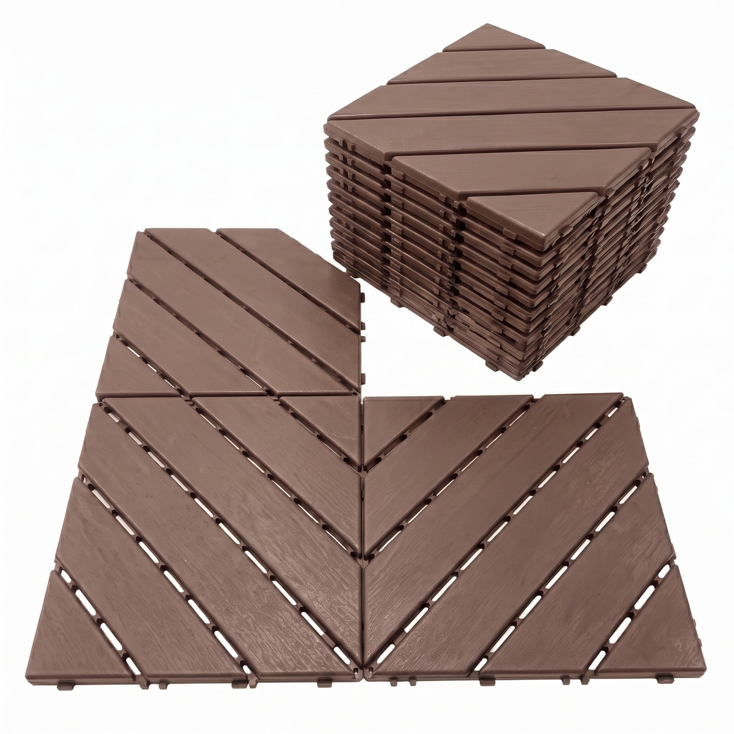 Vkoiyg  44 Pack Plastic Interlocking Deck Tiles Waterproof Non-Slip Outdoor Patio Flooring Brown