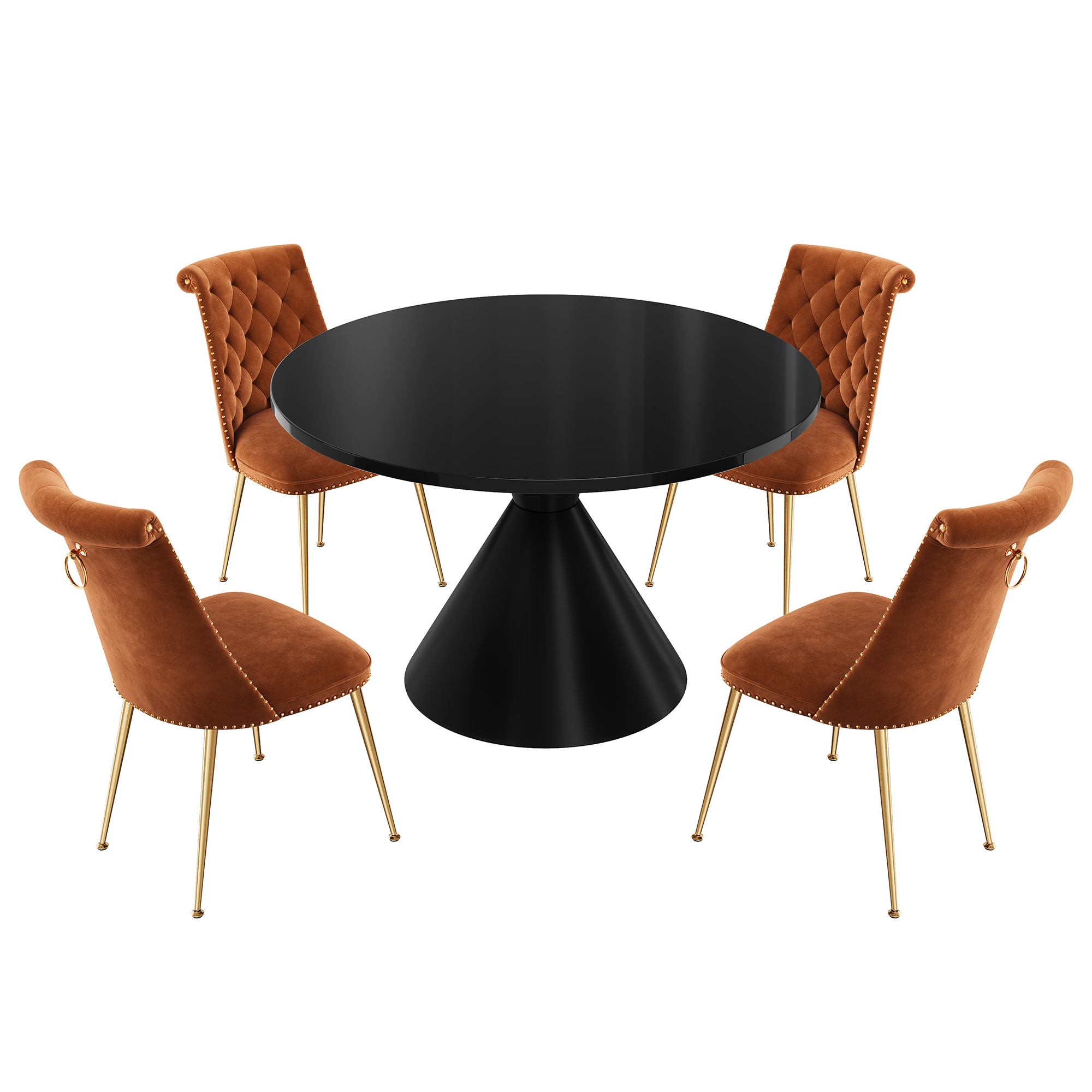Clihome CL-RBT2-BBK703CF Coffee Chair/Black Table Contemporary/Modern Dining Room Set with Round Table ( Seats 4 )