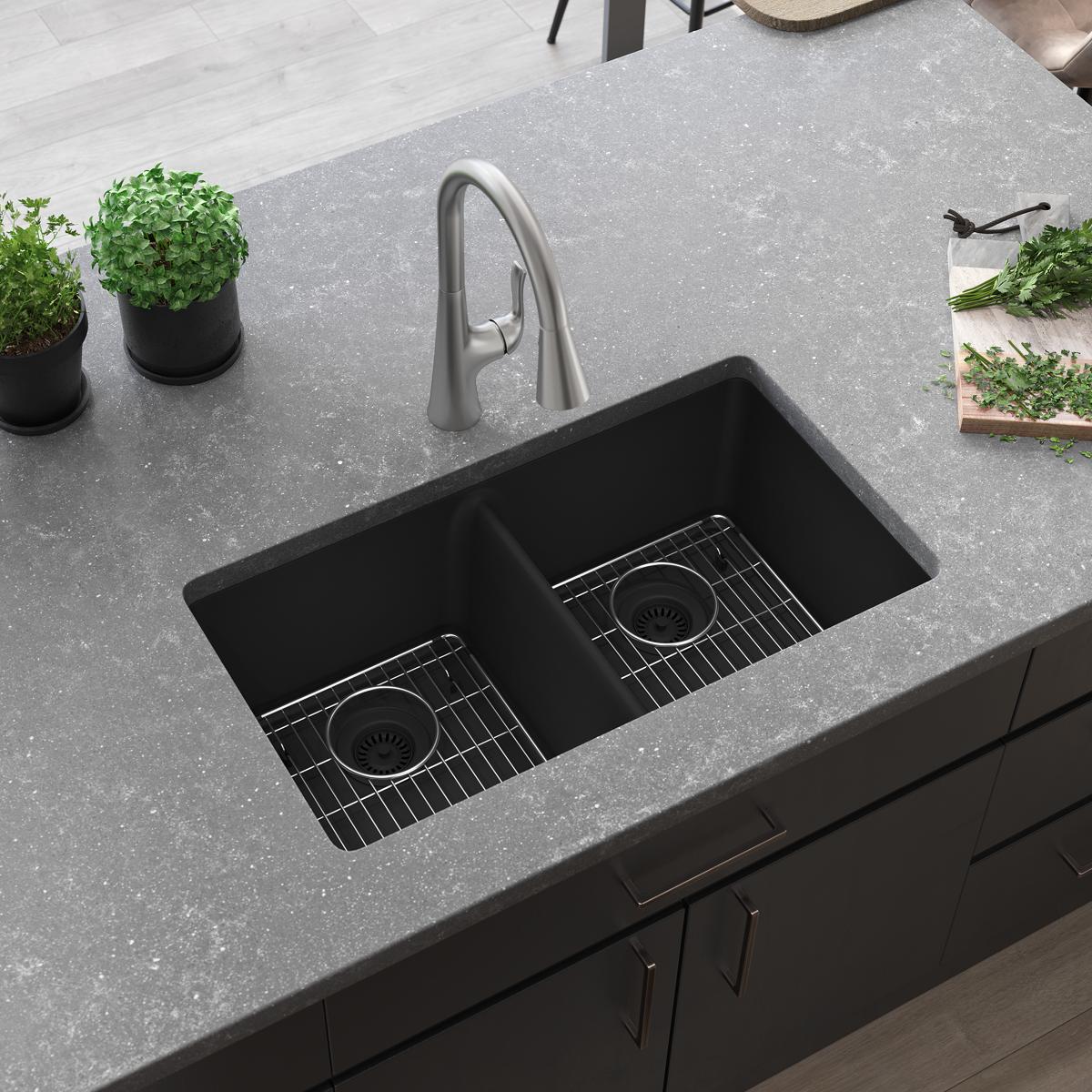 Elkay ELGU3322MB0C Quartz Classic Undermount 33-Inches x 18.5-Inches Quartz Double equal bowl Kitchen Sink